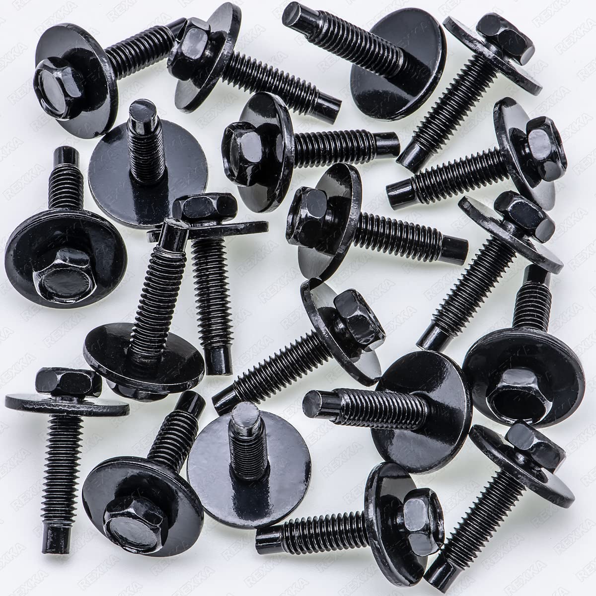 Rexka 20Pcs M6-1.0 Hex Head Sems Body Bolts Bumper Fender Splash Shield Under Cover Hood