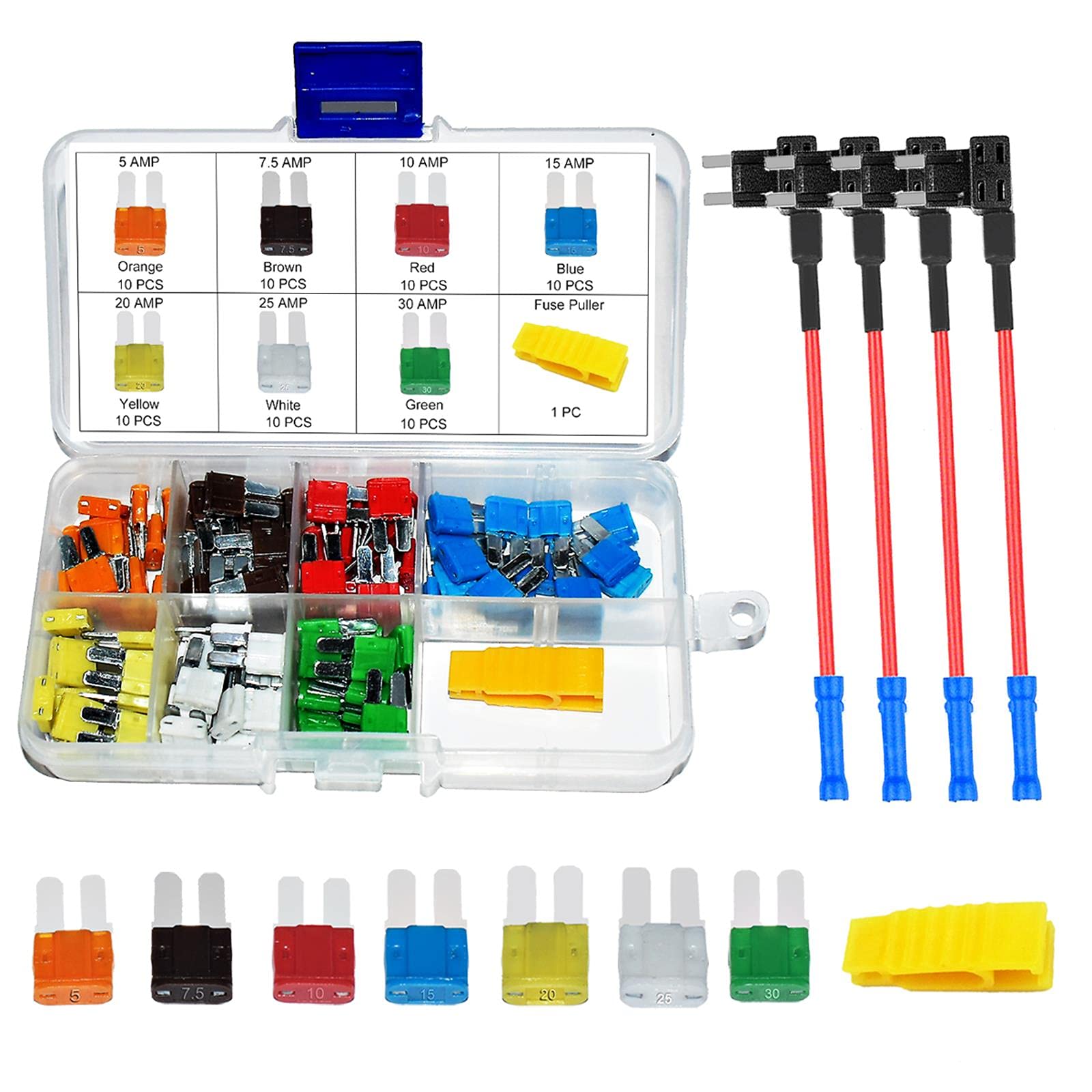 Muhize Micro Fuse Tap - Upgraded 70 Pcs Micro2 Fuses With Fuse Tap, 12V Apt Atr Fuses And Fuse Holder Kit, 4 Add-A-Circuit Fuse