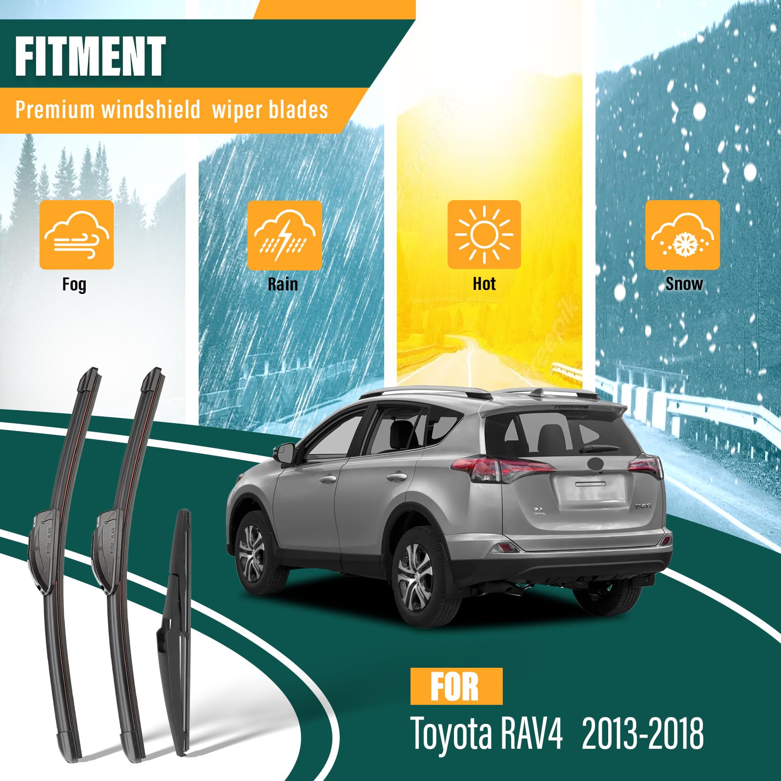 Kvq Windshield Wiper Blades Replacement For Toyota Rav4 2013 2014 2015 2016 2017 2018 Original Factory Quality Front Rear Wiper