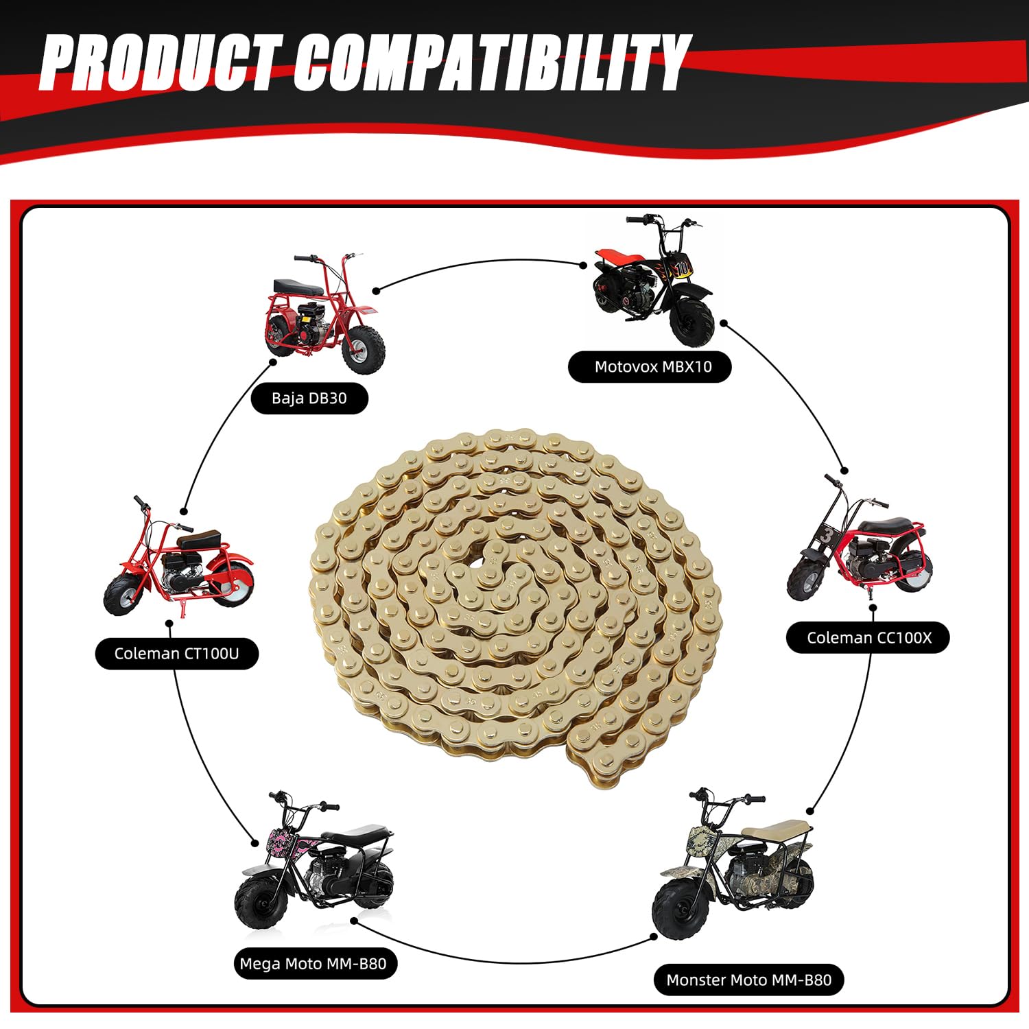 KAMIER #35 Drive Chain 140 Links Gold with Chain Breaker Tool for 79cc 97cc 100cc 2.8hp Coleman CT100U CC100X RB100 Mega Monster