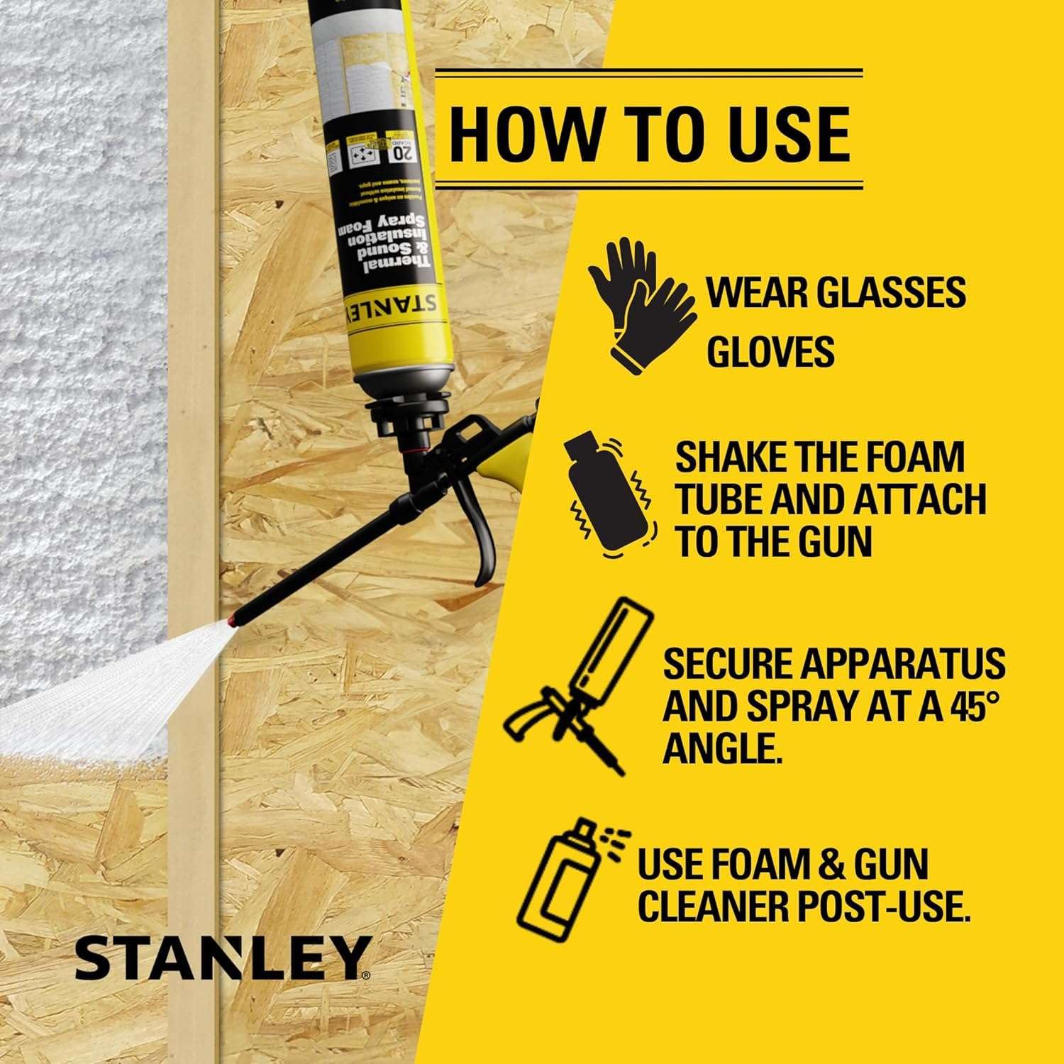 STANLEY F 990P Closed Cell Spray Foam Insulation Kit, 27.1 oz, 6 Pack, Polyurethane Foam, Covers Up to 120 Sq.Ft., Includes Gun &