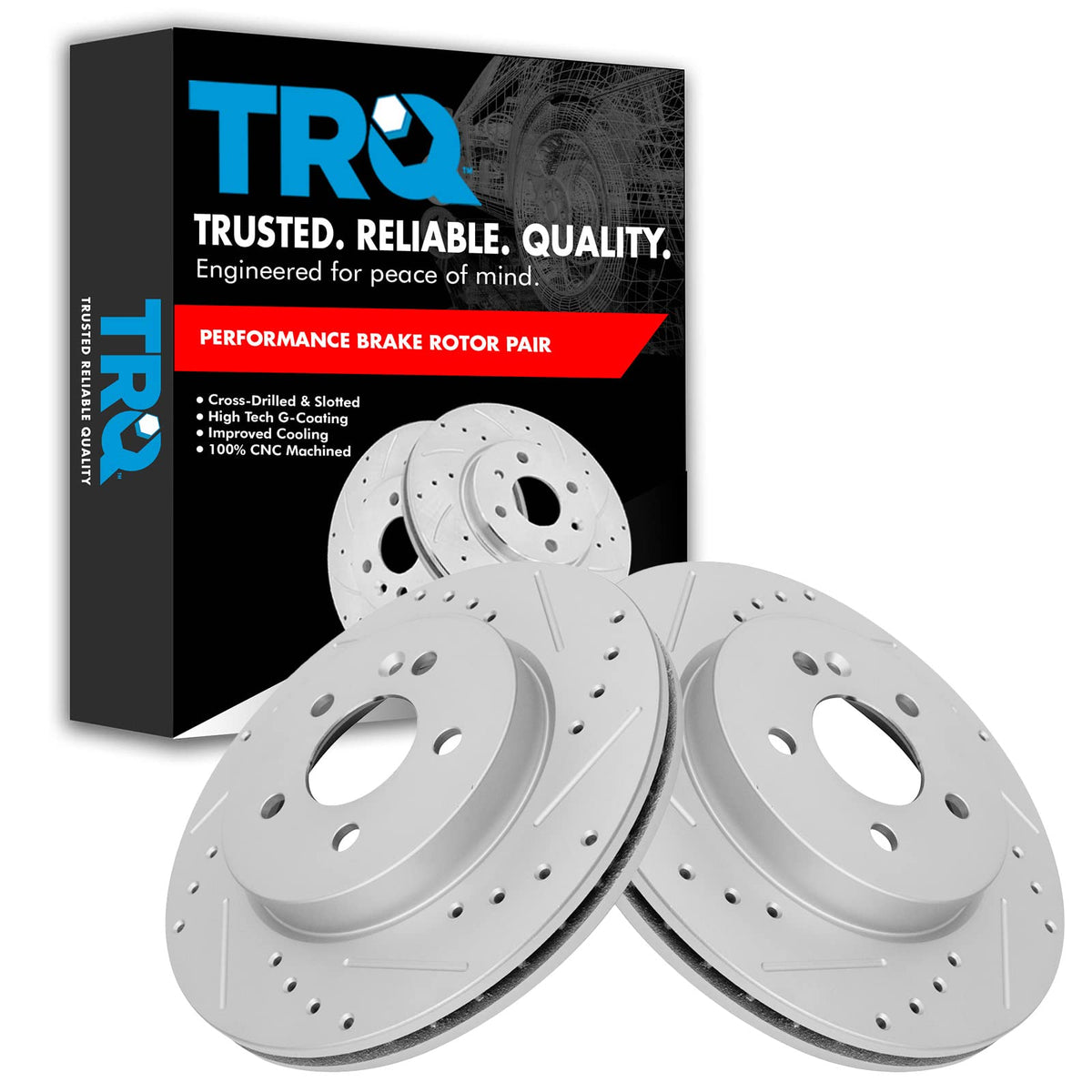 Trq Front Performance Brake Rotors Set Premium G-Coated Cross Drilled & Slotted Compatible With 1998-2003 Mercedes-Benz Ml320 20