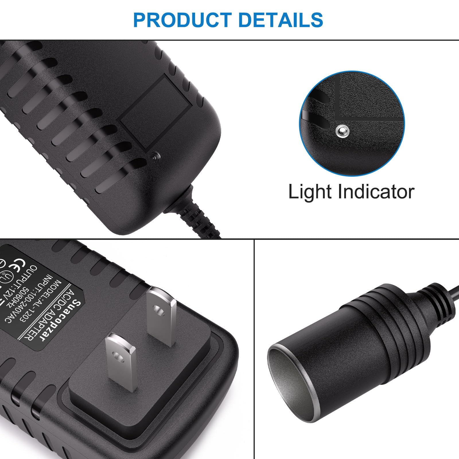 Suacopzar 12V 3A 36W AC to DC Converter Car Cigarette Lighter Socket (NOT for High-Power Device), AC 110-240V to DC 12V Power Su