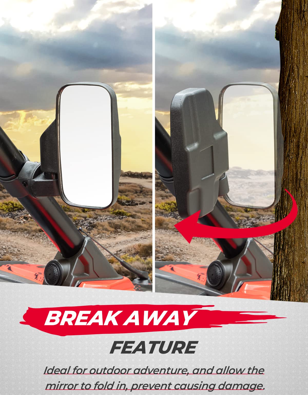 KEMIMOTO UTV Mirrors UTV Side Mirrors Fits 1.6 inch to 2 inch Roll Cage Compatible with Polaris RZR 900 1000 Can Am Kawasaki Mule Rhino YXZ Zforce Pioneer, Shatter Proof Tempered Glass