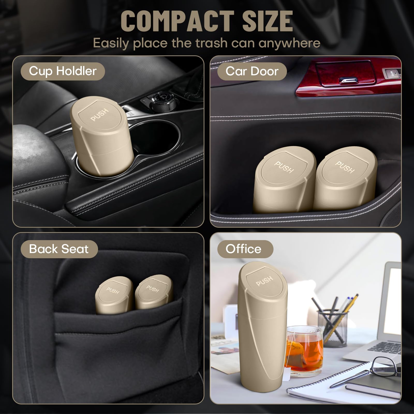 Sglrt Car Trash Can Bin With Lid - Car Garbage Can Cup Holder - Beige Mini Leakproof Vehicle Trash Garbage Can Bin With 20Pcs Tr