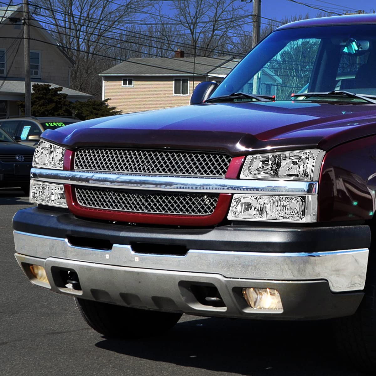 DNA MOTORING Headlight Assembly for 2003-2006 Chevy Silverado, Chrome/Clear, Model HL-OH-CS03-4P-CH-CL1, No Factory Cladding