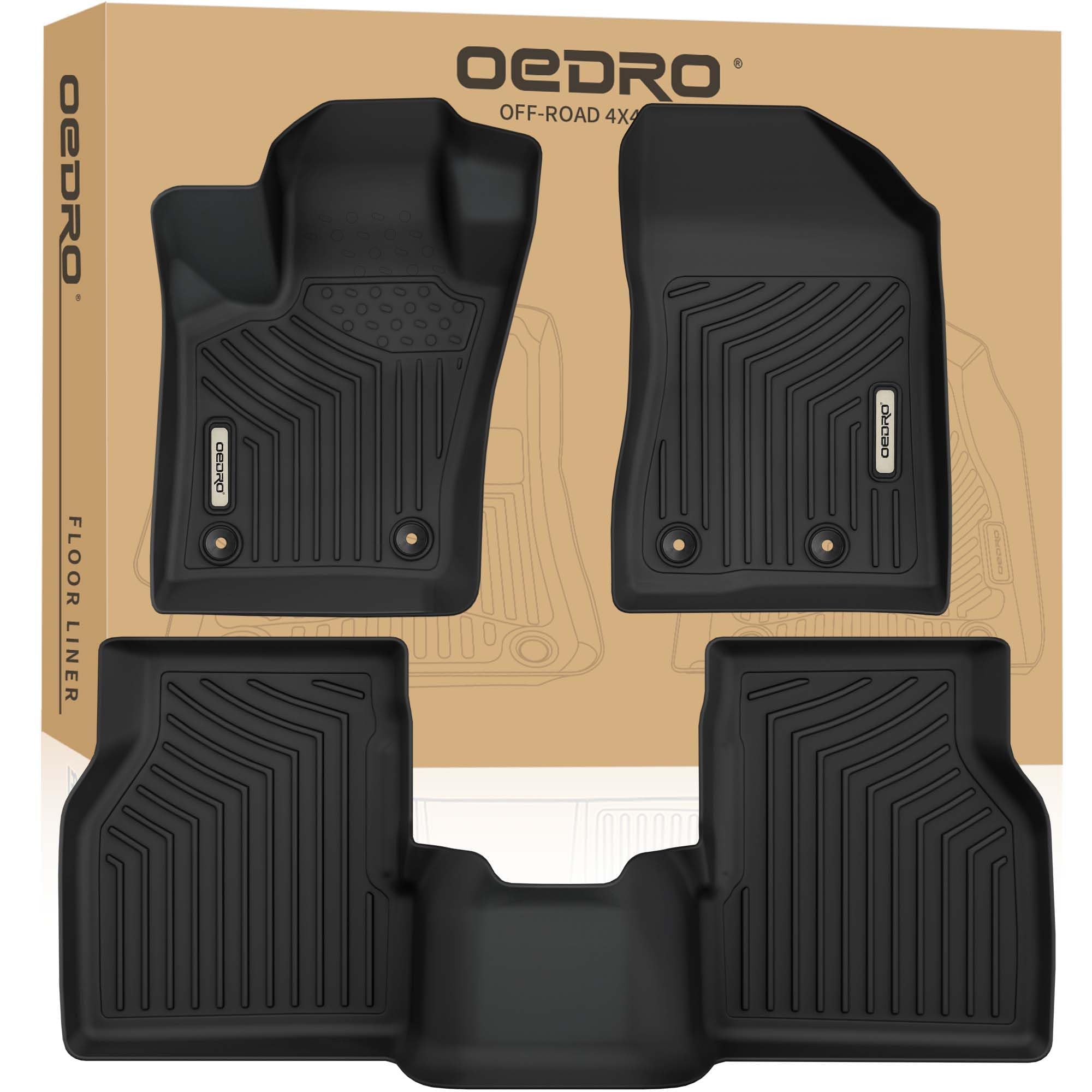 Oedro Floor Mats Fit For 2017-2025 Jeep Compass With Passenger Side W/ 2 Floor Mat Retaining Posts, Unique Black Tpe All-Weather