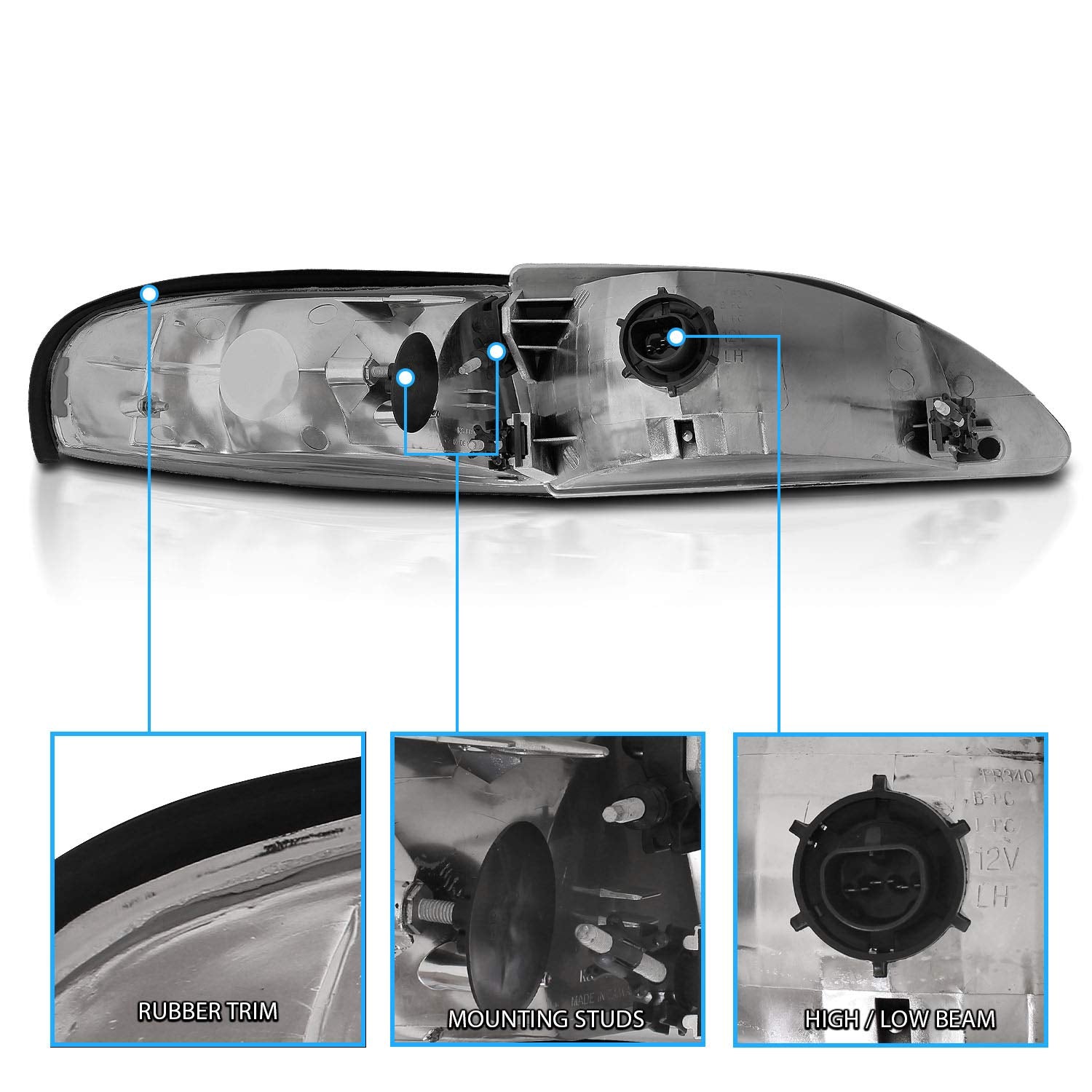 Amerilite Smoke Replacement Headlights Corner Turn Signal Set For 94-98 Ford Mustang - Passenger And Driver Side