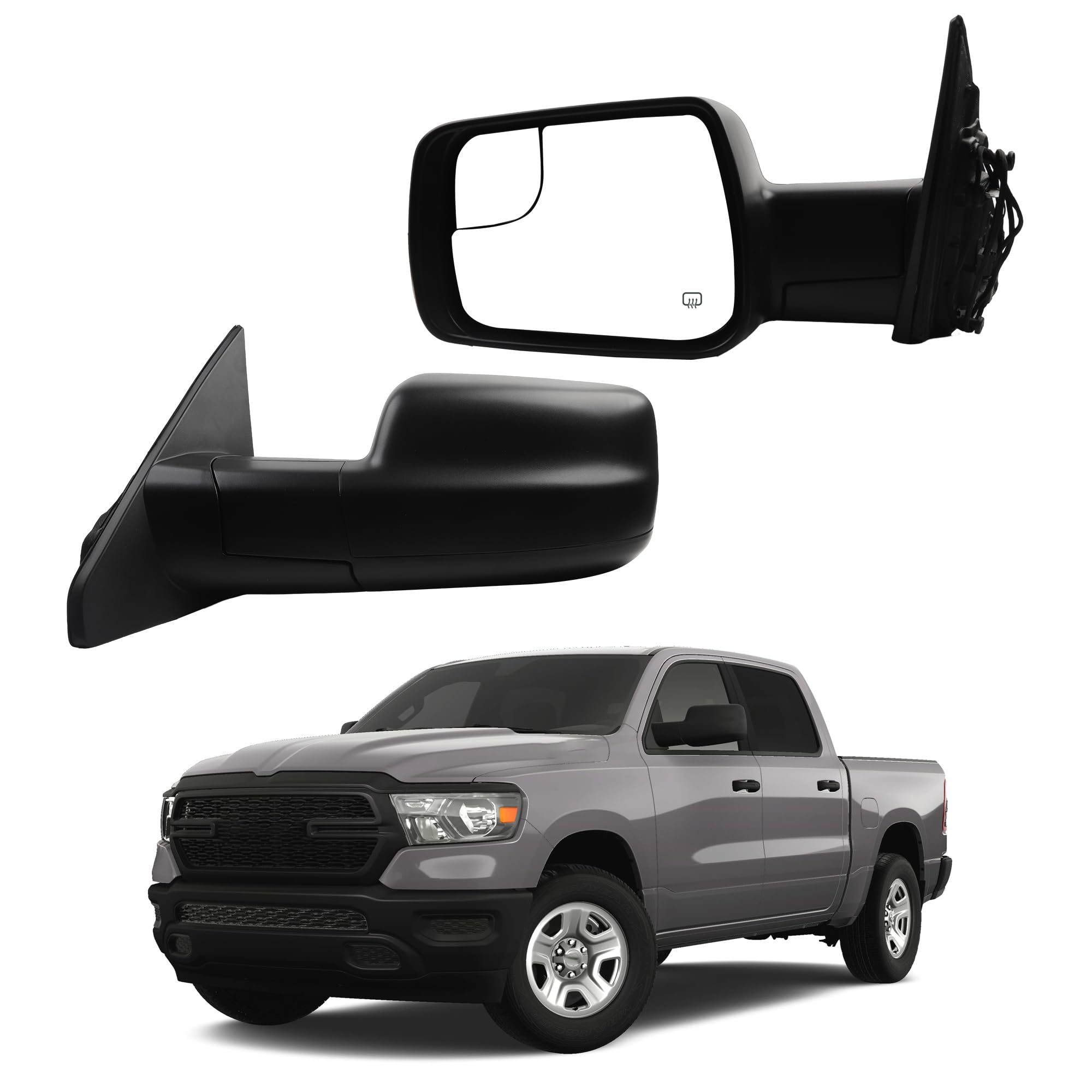 Dasbecan Left Driver Side Mirror Compatible with 2019-2024 Ram 1500 Rearview Mirror with Temp Sensor/Power Heated Glass/Manual F