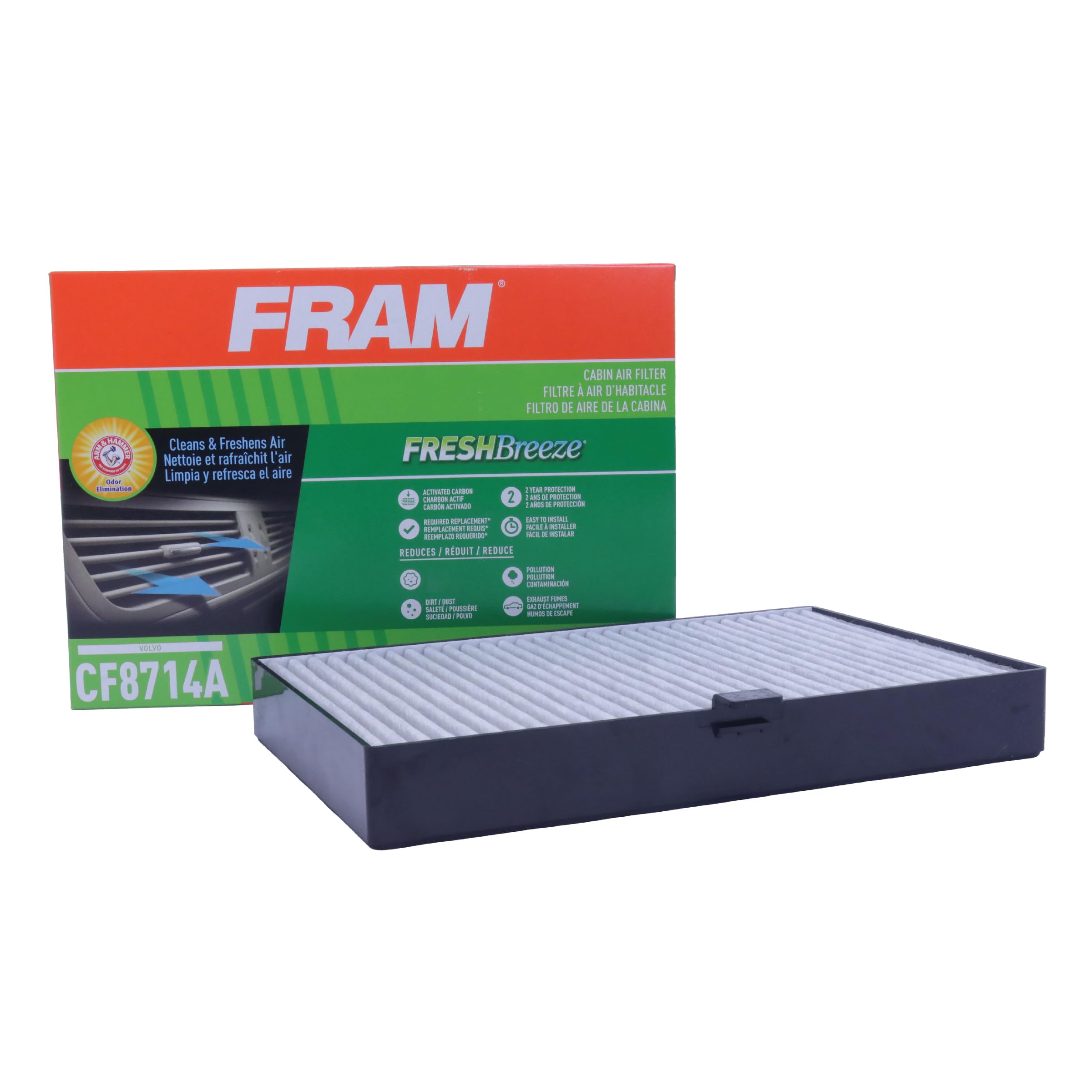 Fram Fresh Breeze Cabin Air Filter Replacement For Car Passenger Compartment W/ Arm And Hammer Baking Soda, Easy Install, Cf8714