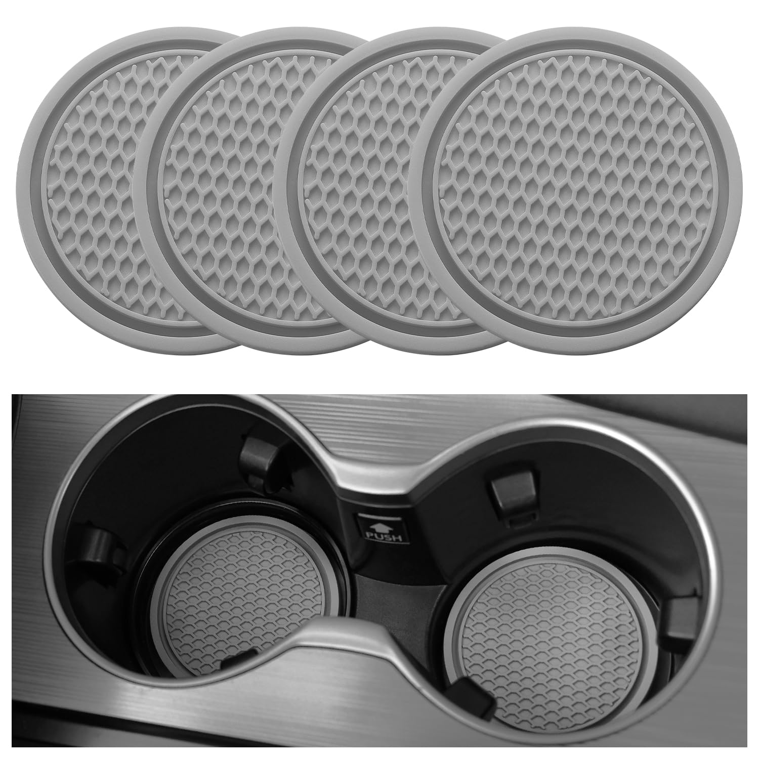 Singaro Car Cup Coaster, 4Pcs Universal Non-Slip Cup Holders Embedded In Ornaments Coaster, Car Interior Accessories, Gray