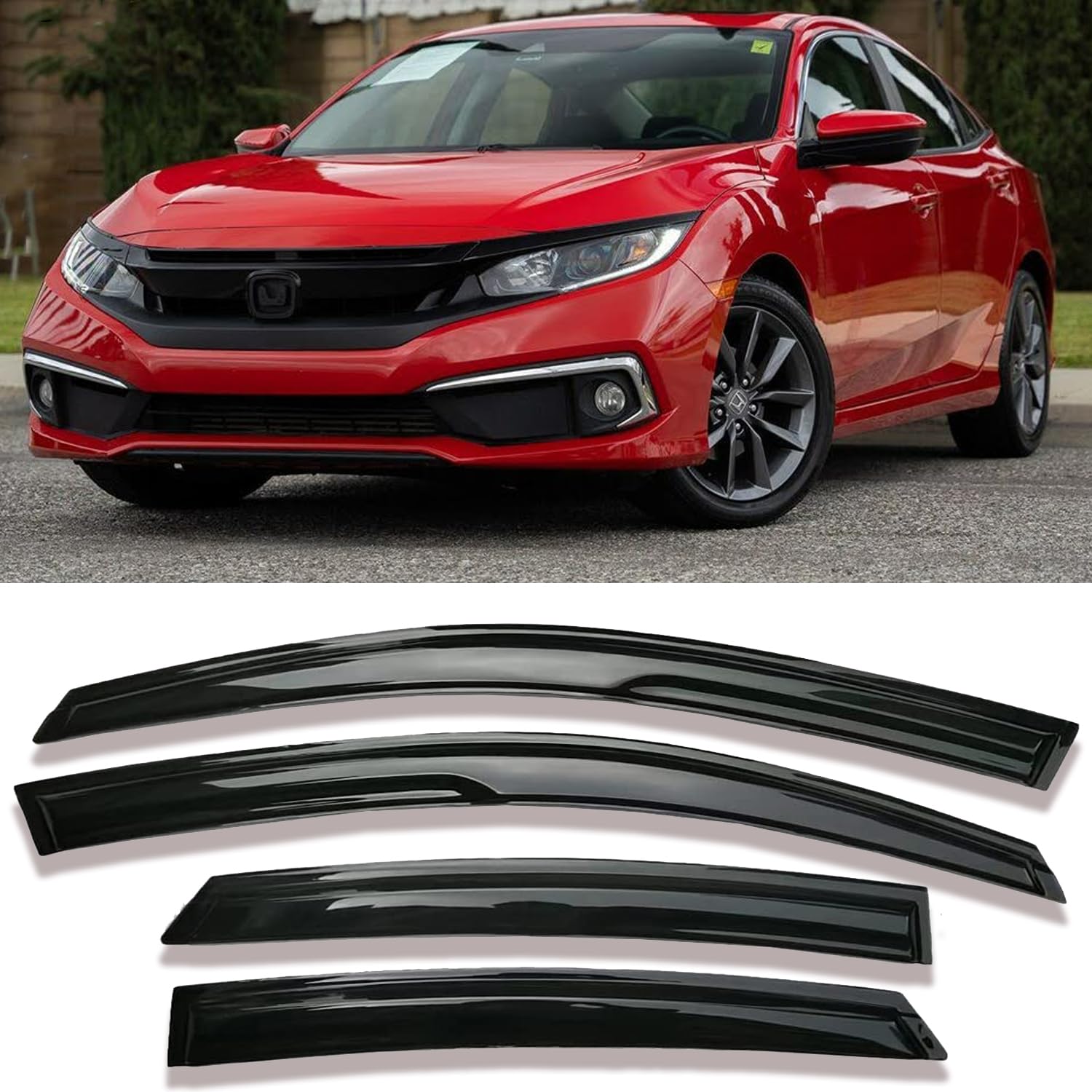 Side Car Window Visor Rain Guards Vent Deflectors For 2016-2021 Honda Civic Sedan, 4-Door Front Rear Sun Shades Window Vent Smok