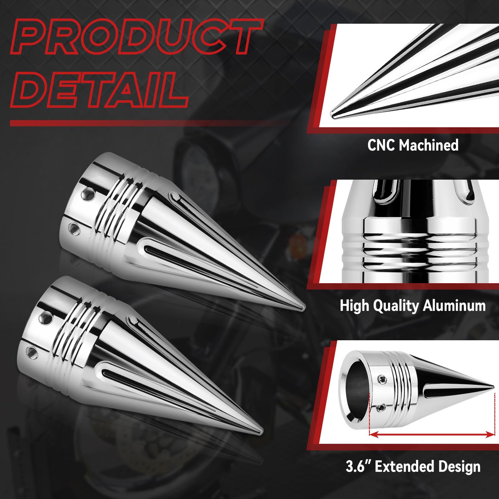 YHTIMIOX Front Axle Nut Covers - 3.6" CNC Spike Caps for Harley Touring & Dyna - Chrome Finish