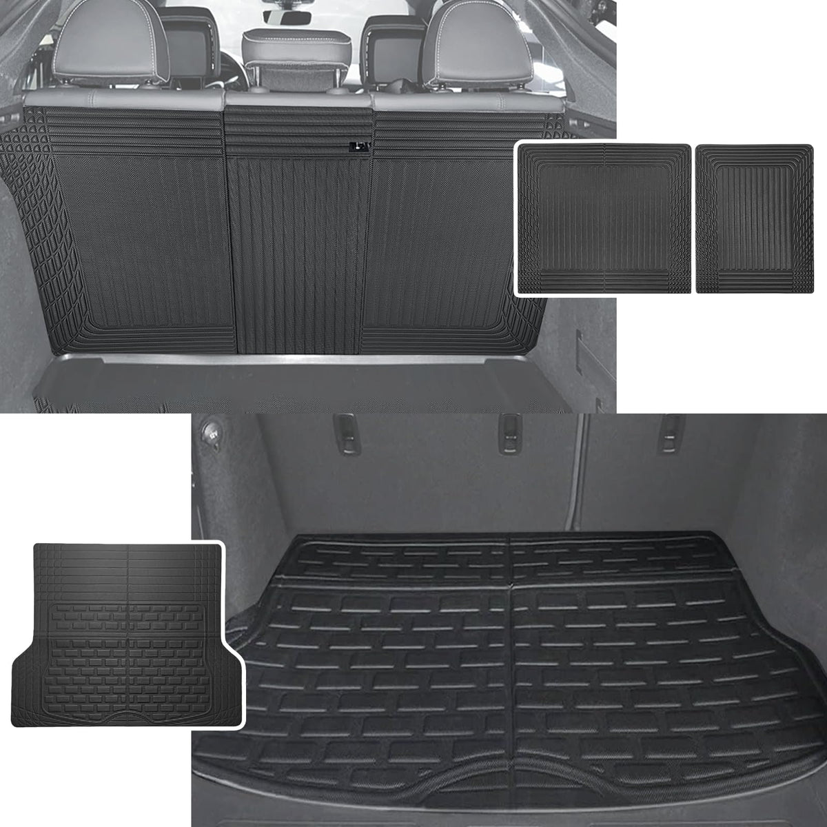 TripleAliners Vehicle Mat Universal Fit Trunk Cargo Liner All-Weather XPE Material Rear Cargo SeatBack Protector Trimmable Desig