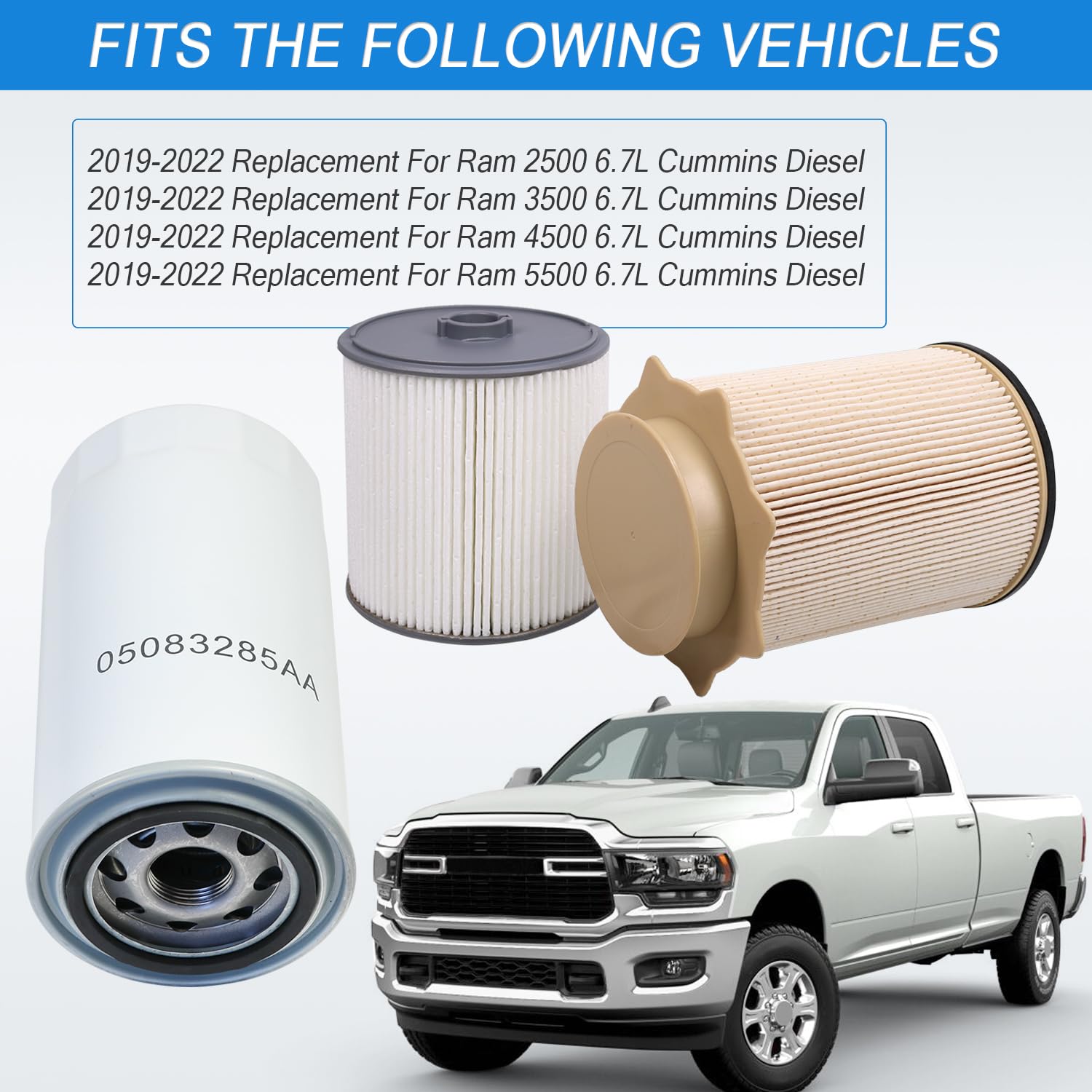 Carmocar Fuel Filter Water Separator And Oil Filter Set 5083285Aa Replacement For 2019-2022 Dodge Ram 2500 3500 4500 5500 6.7L C