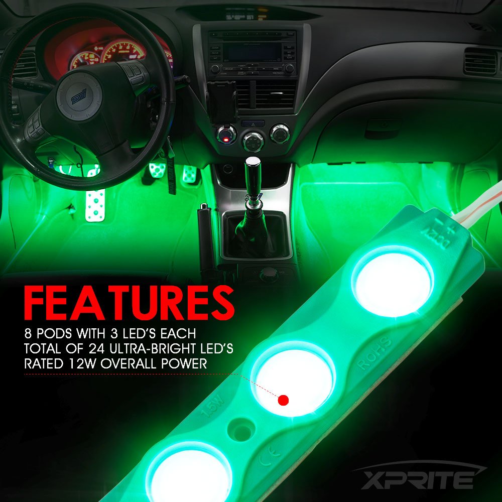 Xprite Green Led Truck Bed Light Kits With On/Off Switch, For Pickup Exterior Interior Lights Strips, Footwells, Running Boards, Cargo, Under Car, Tonneau Cover, Rail Rock Lighting - 8 Pcs