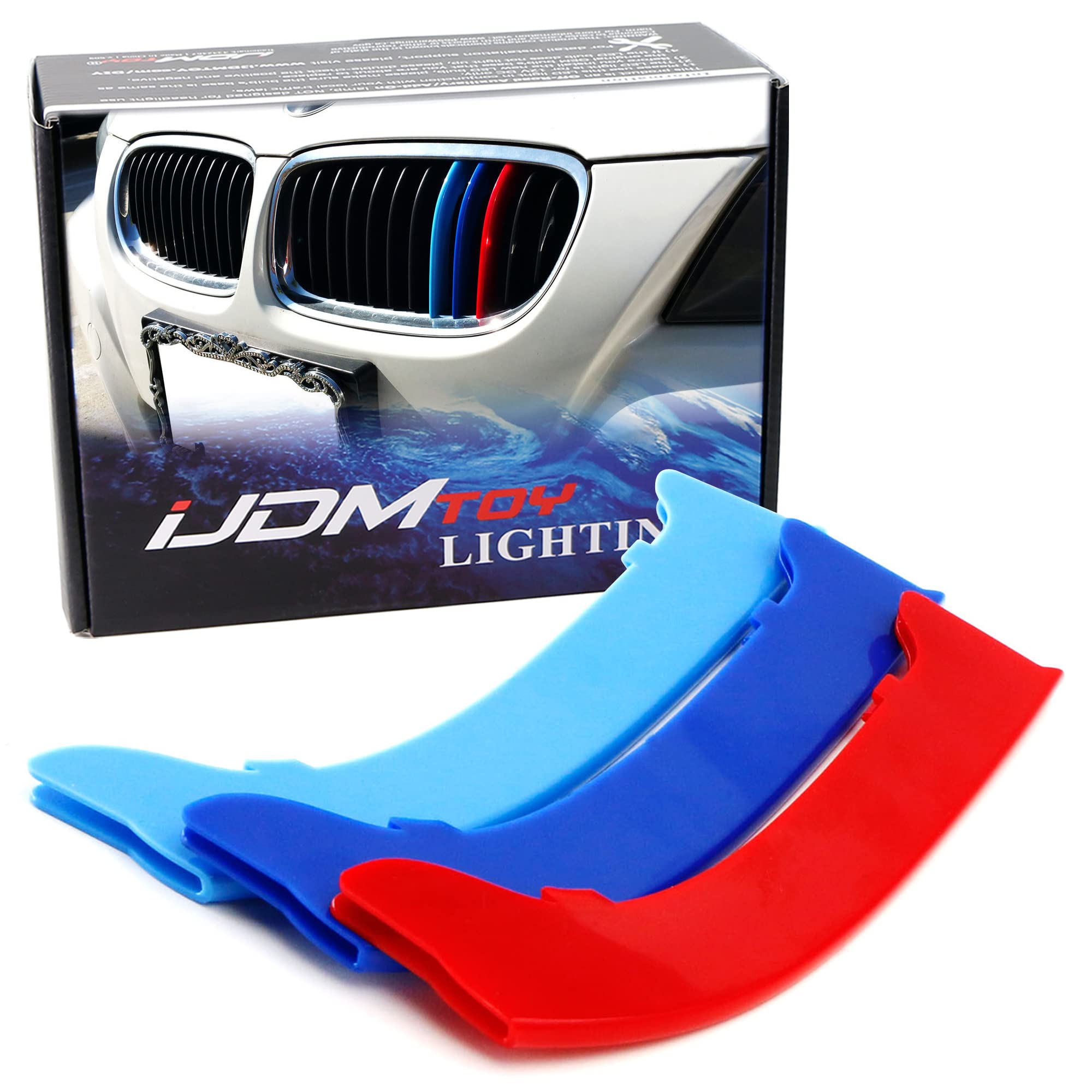 Ijdmtoy Exact Fit ///M-Colored Grille Insert Trims Compatible With 2009-2012 Bmw E90 E91 Lci 3 Series 325I 328I 330I 335I Front Center Kidney Grilles (12 Beams)