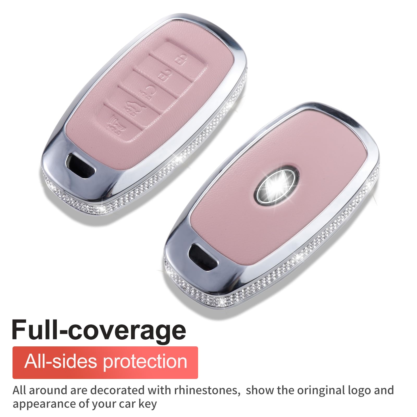 Ruabiban For Hyundai Key Fob Cover With Keychain, Pink Leather Key Case Protection Shell Fit For 2022 2021 2020 Hyundai Sonata S