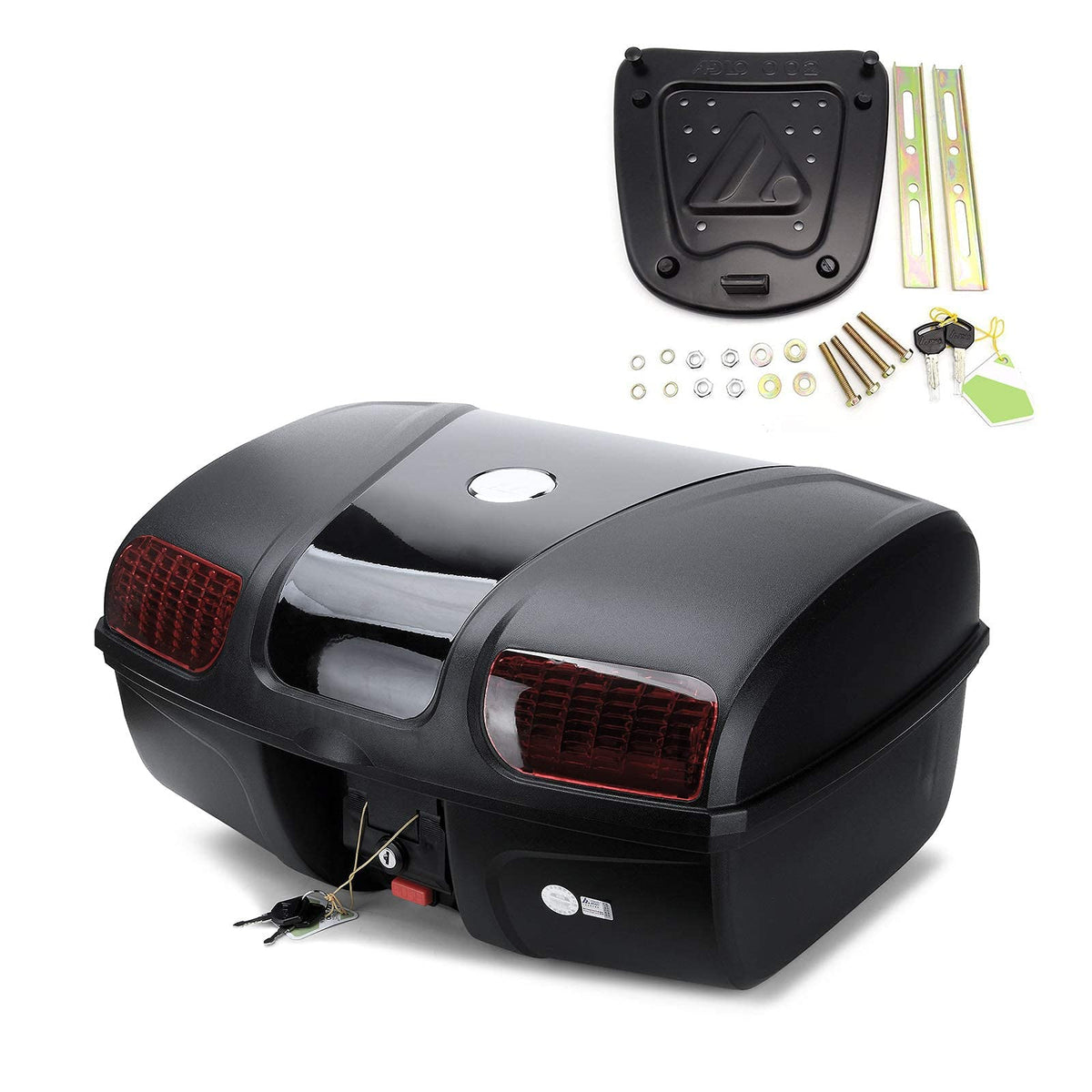 Mingting Universal Motorcycle Rear Top Box Tail Trunk Luggage Storage Case,47 Litre Hard Case with Mounting Hardware,with LED Li