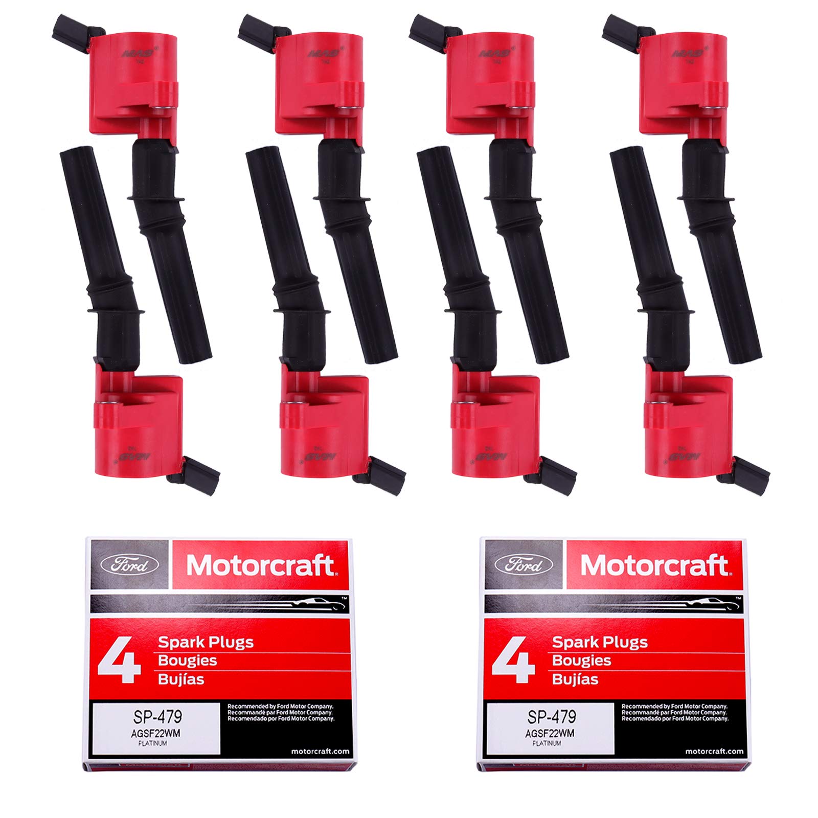 Mas Set Of 8 Ignition Coil Pack Dg508 & 8Pcs Motorcraft Spark Plug Sp479 Compatible With Ford F150 E250 Expedition Excursion Lincoln Navigator Replacement For Dg457 Dg491 3W7Z12029Aa