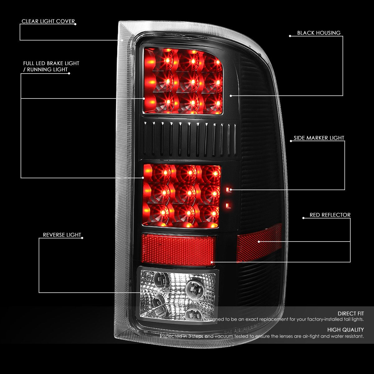 Dna Motoring Tl-Gmcsie07-Led-Bk-Cl Led Tail Light Assembly Driver & Passenger Side [Compatible With 07-14 Gmc Sierra 1500 2500Hd