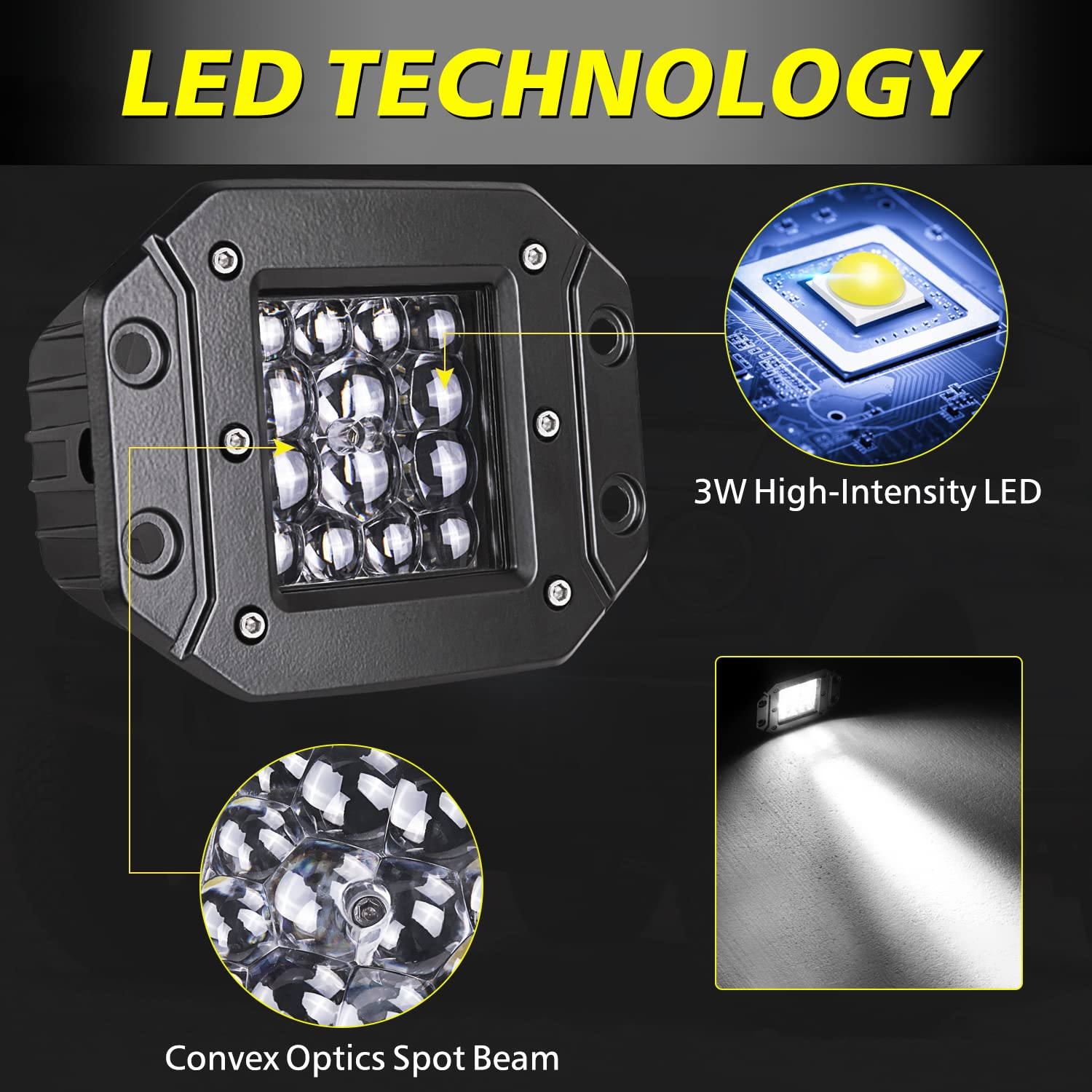 Flush Mount Led Pods, Akd Part 2Pcs 84W Flush Mount Led Driving Lights Spot Beam Backup Reverse Lights Off Road Fog Lights Bumpe