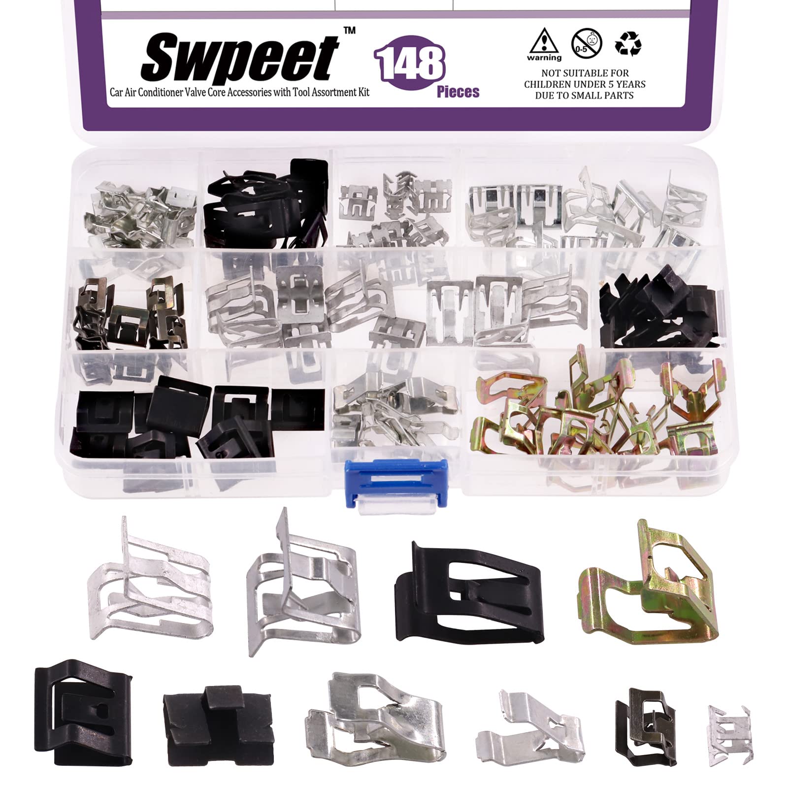 Swpeet 100Pcs 10 Sizes 7.9Mm 10Mm 11Mm 13.1Mm 14.1Mm 15.3Mm 15.8Mm 16Mm 17.3Mm 18.2Mm Metal Trim Panel Spring Clip Auto Car U-Cl