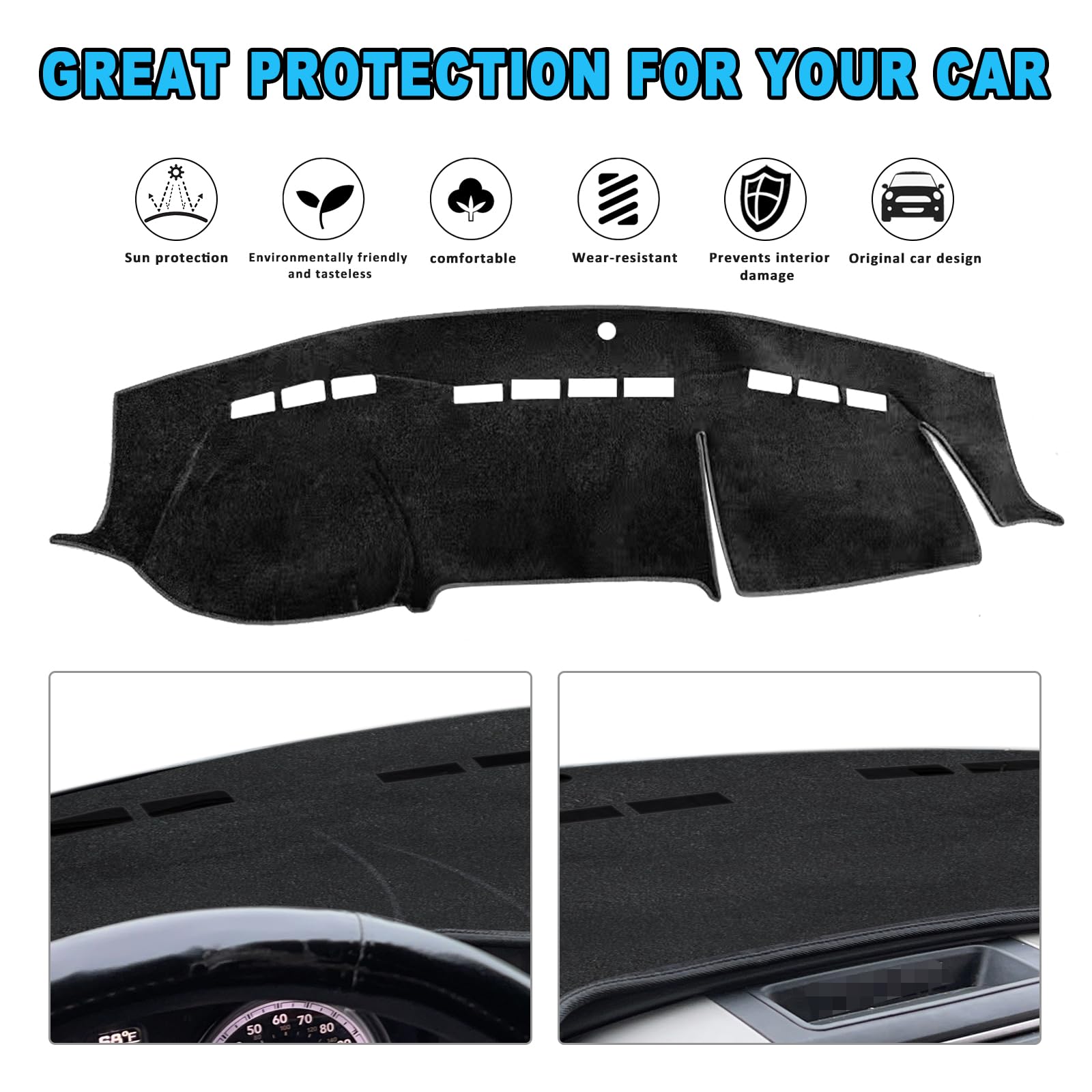 POSAID Dash Cover for Dodge Ram 1500 2500 3500 Dashboard Cover Mat Custom Fit 2010-2018 Dodge Ram Dash Mat Protector, Black