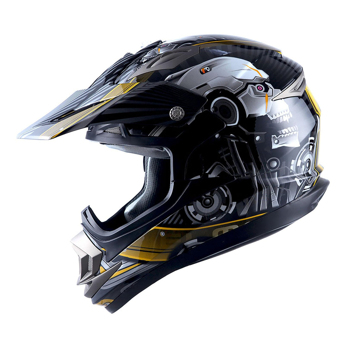 1Storm Adult Motocross Helmet Off Road Mx Bmx Atv Dirt Bike Mechanic Hgxp14B Skull Yellow
