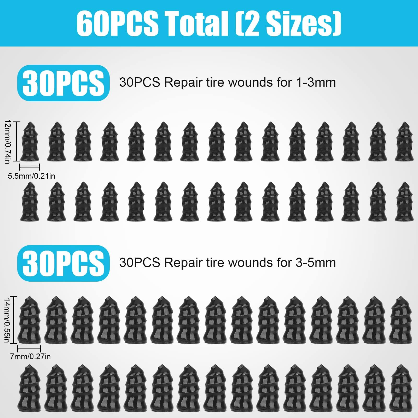 Linkstyle 60Pcs Tire Plug Kit, Tire Repair Rubber Nails, Vacuum Tyre Repair Screws Fast Repair Kits, For Car Motorcycle Truck At