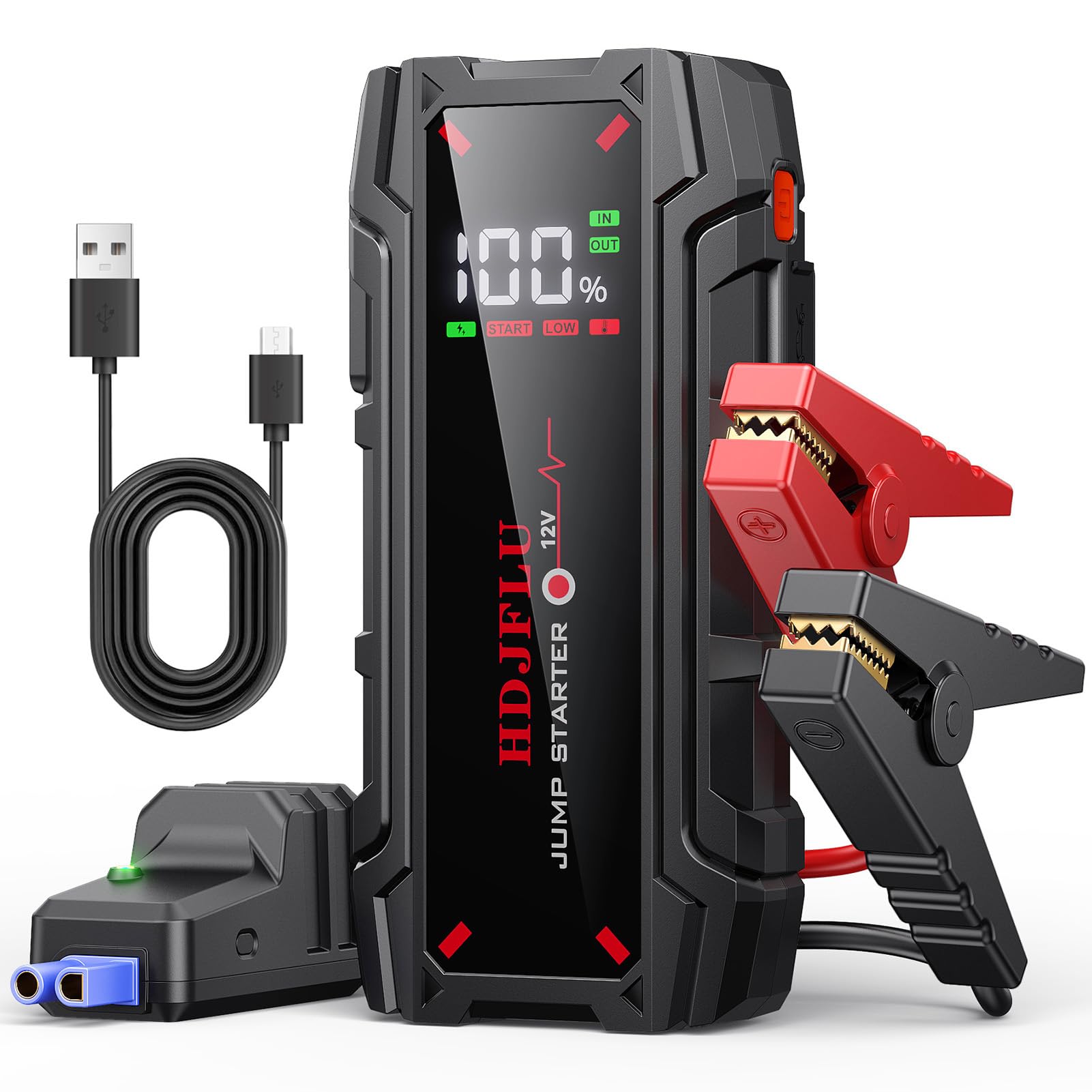 4000A Portable Car Jump Starter, Battery Jump Starter for 8L Gas & 6L Diesel Engines, 10 Safety Protections, 12V Jump Box with J