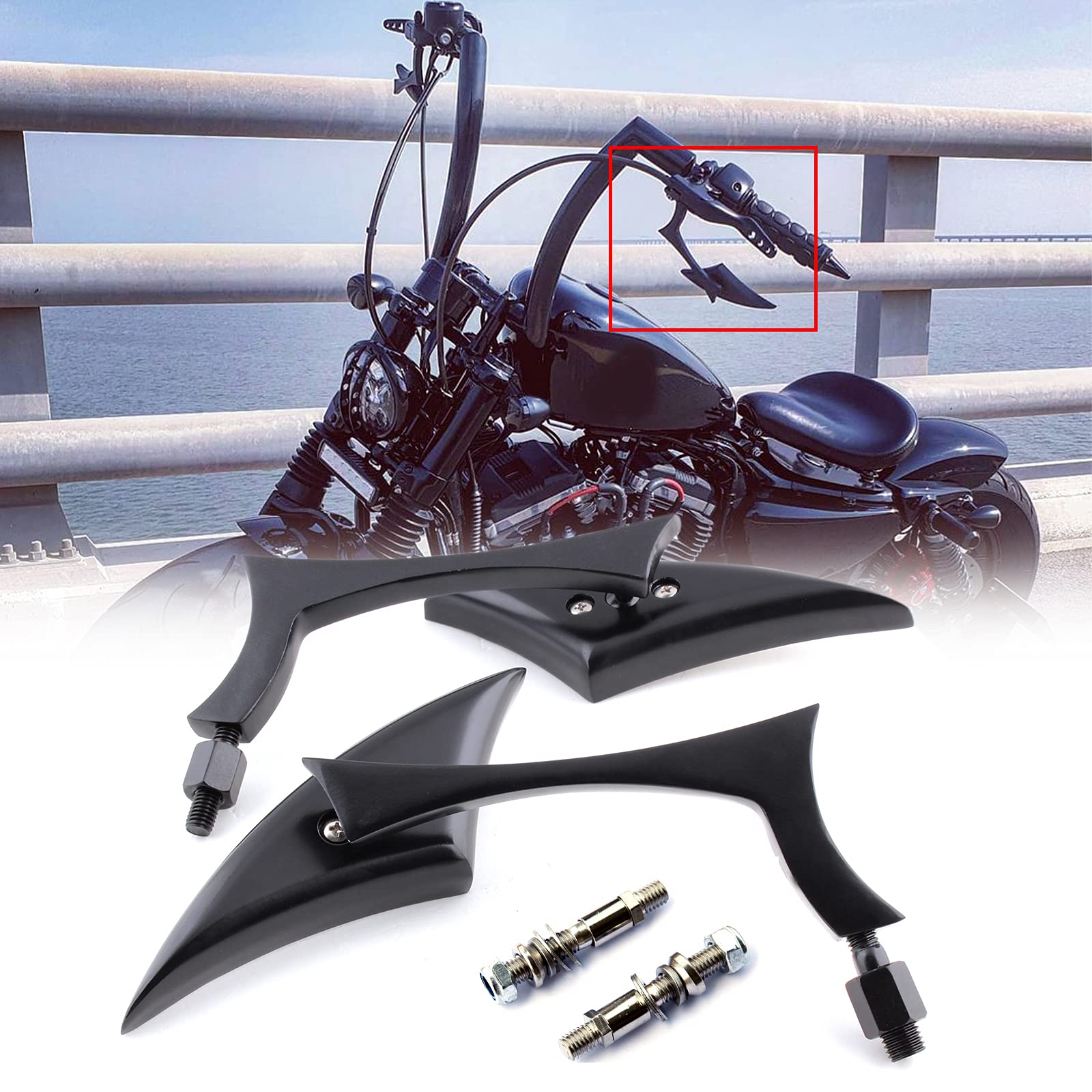 Black Universal Motorcycle Rearview Side Mirrors Compatible With Honda Kawasaki Suzuki Harley Bolt (Black-Harley)