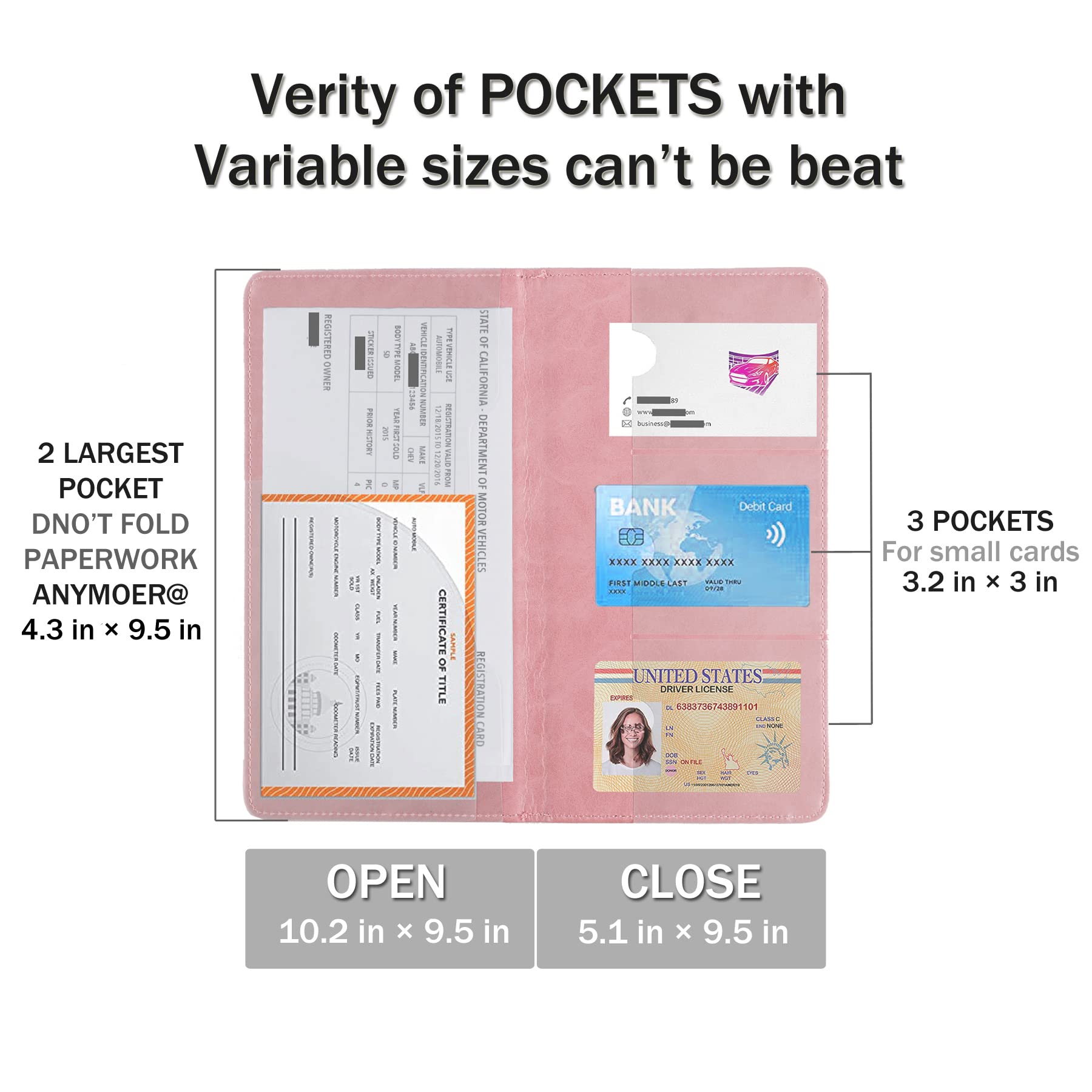 Uyye Auto Car Registration And Insurance Documents Holder - Pu Leather Vehicle Glove Box Documents Organizer Wallet, Car Interio