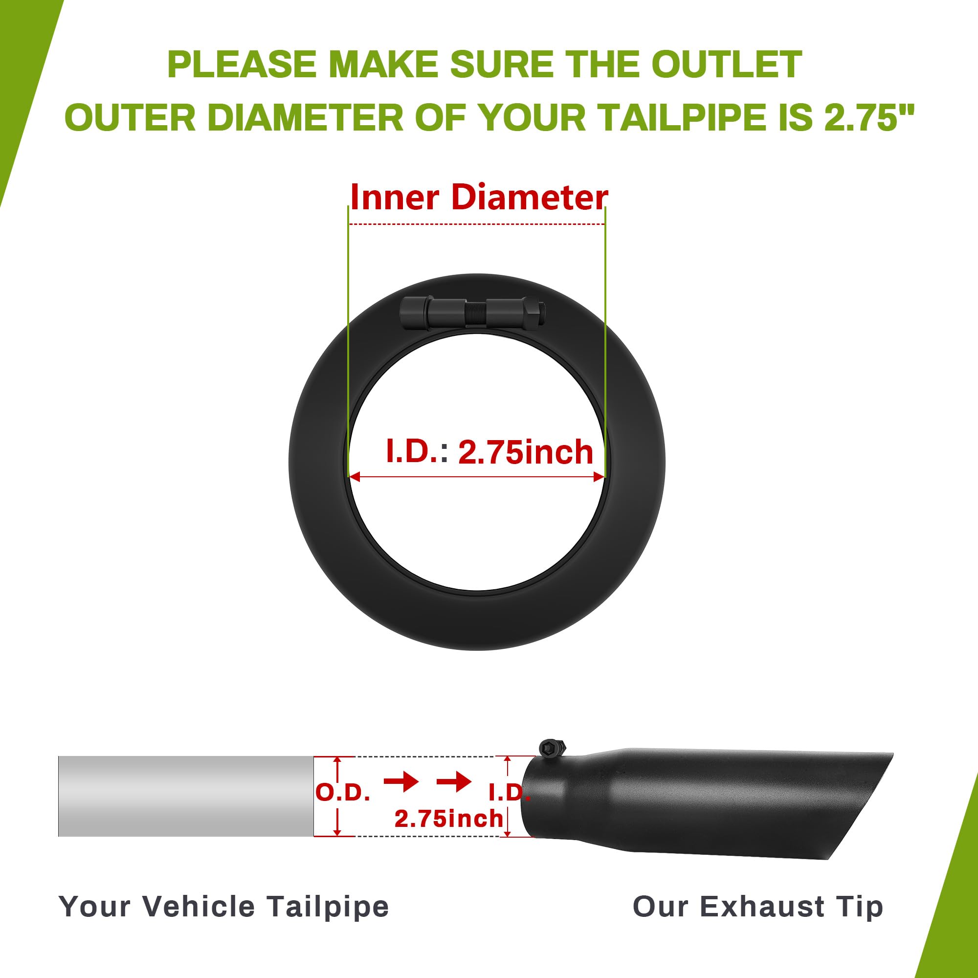 AUTOSAVER88 2.75 Inch Exhaust Tip, 2.75'' Inlet 3.5'' Outlet 12'' Overall Length Stainless Steel Diesel Exhaust Tail Tip for 2 3