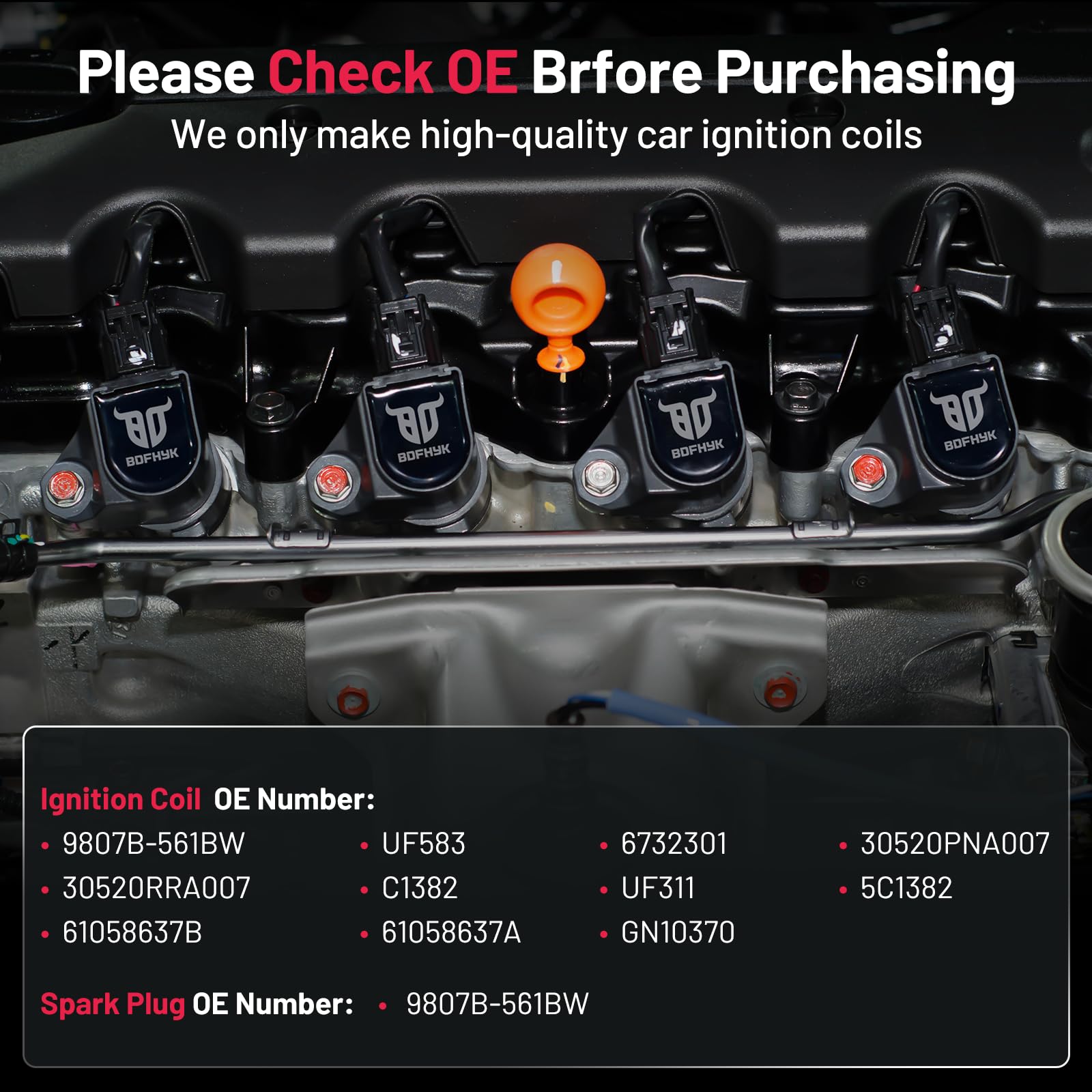 Bdfhyk Ignition Coil Pack And Iridium Spark Plugs For Acura Rsx Honda Accord Civic Cr-V Element Replacement For Uf583 Uf311 9807B-561Bw,Sets Of 4