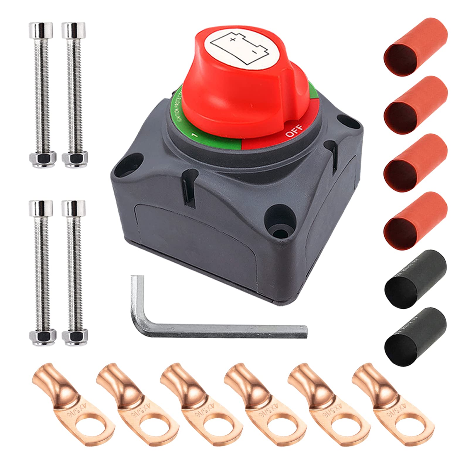 Ampper 1-2-Both-Off Battery Disconnect Switch, 12-48 V Battery Master Cut Shut Off Isolator Switch With Lugs (1-2-Both-Off Kit)