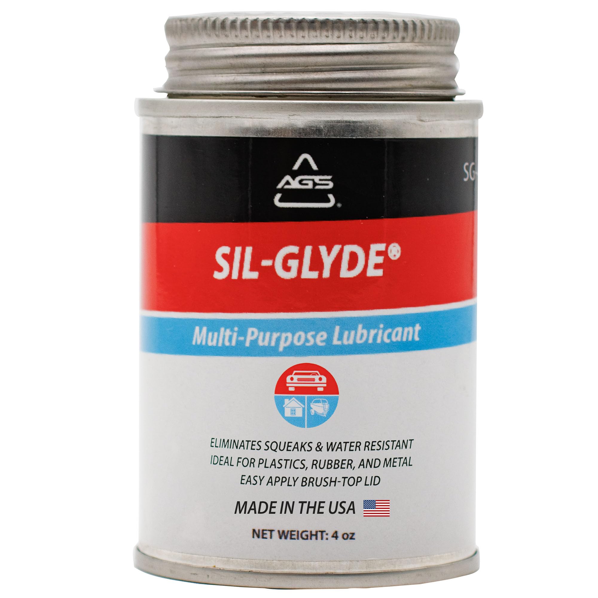 AGS Automotive Solutions SIL-Glyde Brush Top Can Multi-Purpose All-Weather Lubricating Compound for All Surfaces, 4 oz Lubricant