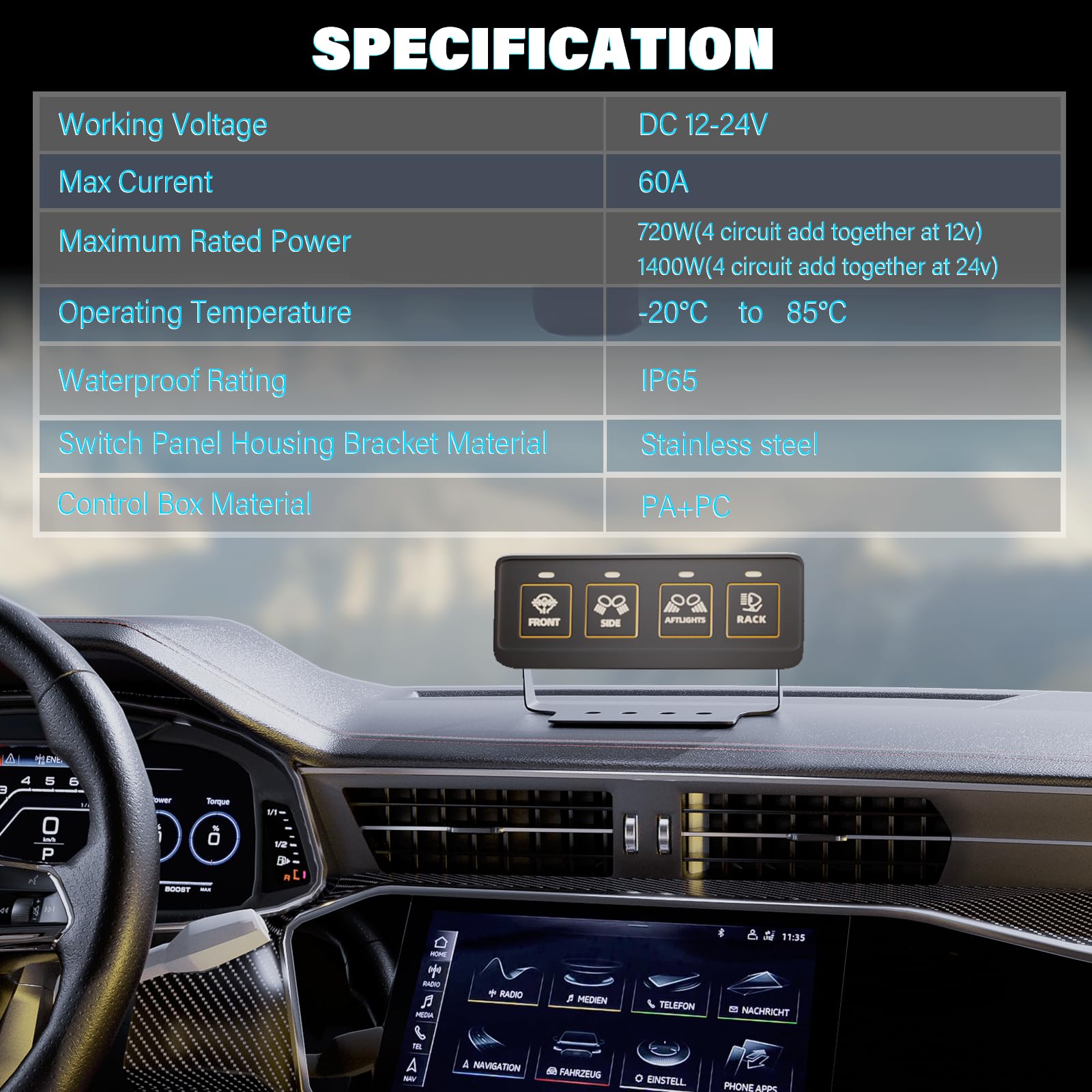 FLY KAN 4 Gang Multifunction Switch Panel, Wireless Remote Control Offroad Light Switch Panel Waterproof Universal Circuit IC Co