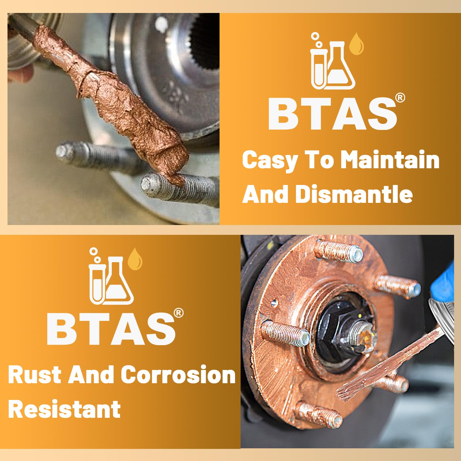 Btas Copper Anti-Seize Lubricant 8 Oz With Top Brush For Automotive Brake Calipers Hubs Spark Plug Threads Bolts And Nuts,Resist