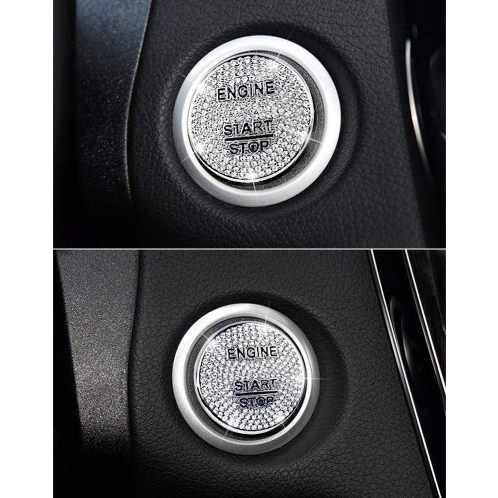LECART Bling Engine Start Stop Button Cover for Mercedes-Benz, Metal Ignition Sticker, Model LECART-90, Ignition Cover, Color: Silver