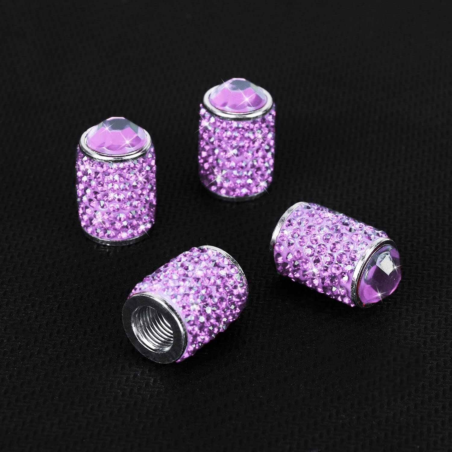 ToBeQueen Bling Purple Tire Valve Caps, 4 Pack Handmade Crystal Rhinestone Valve Stem Covers, Universal Dustproof Car Accessorie