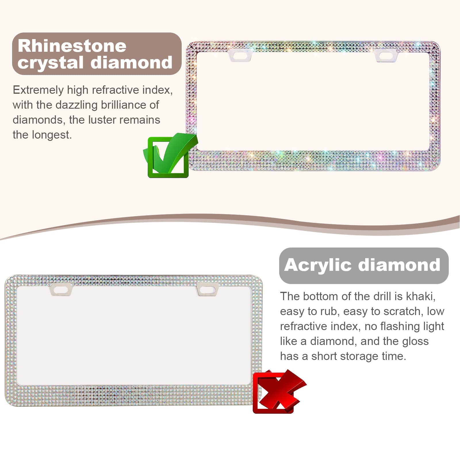 Quanqiufei Bling License Plate Frames For Women, Sparkly Rhinestone Diamond Car Accessories With Glitter Crystal Caps (1 Pack Co