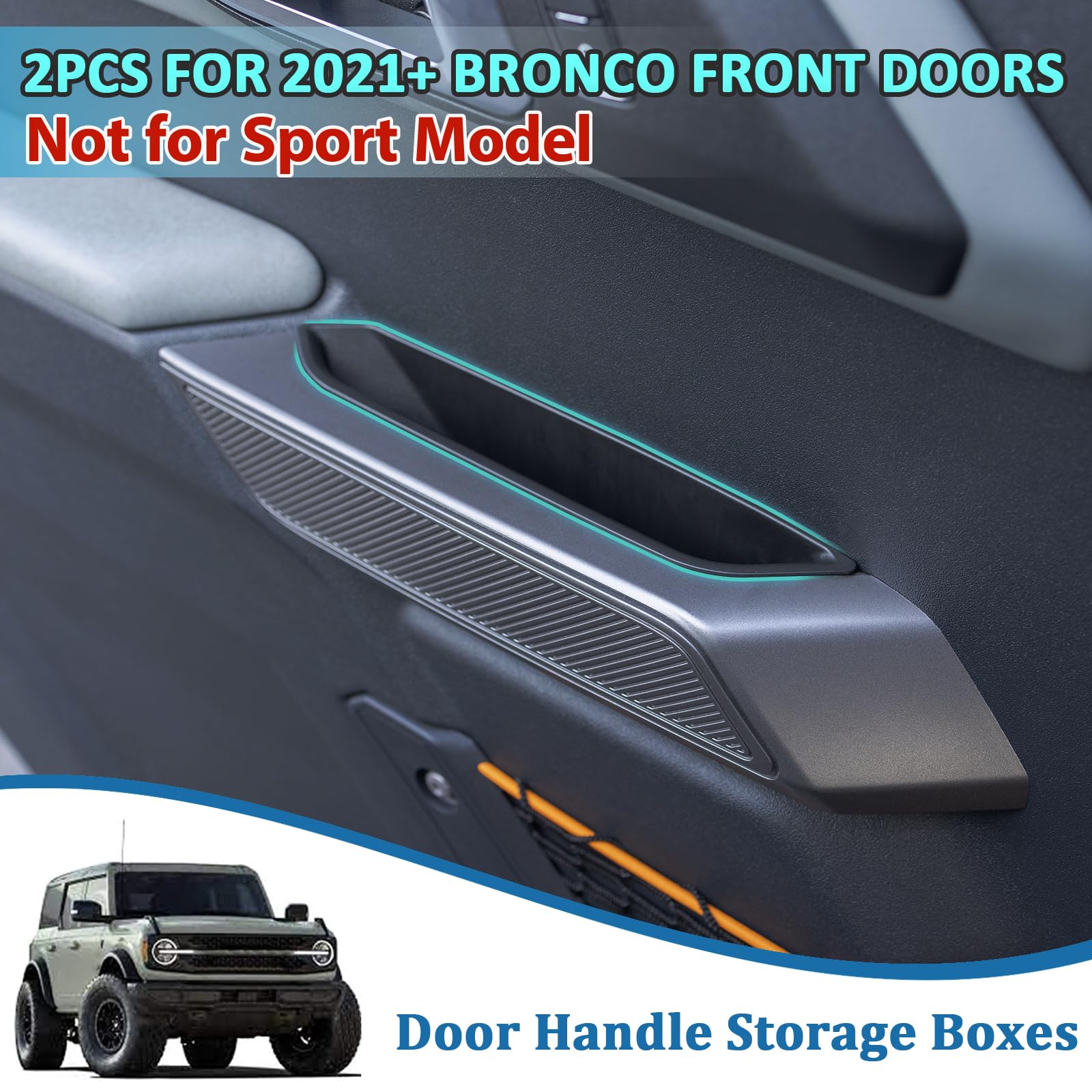 TOPINSTALL 2PCS Front Door Storage Box Compatible with Ford Bronco 2021-2025 Accessories, Phone Holder Door Grab Handle Pocket S