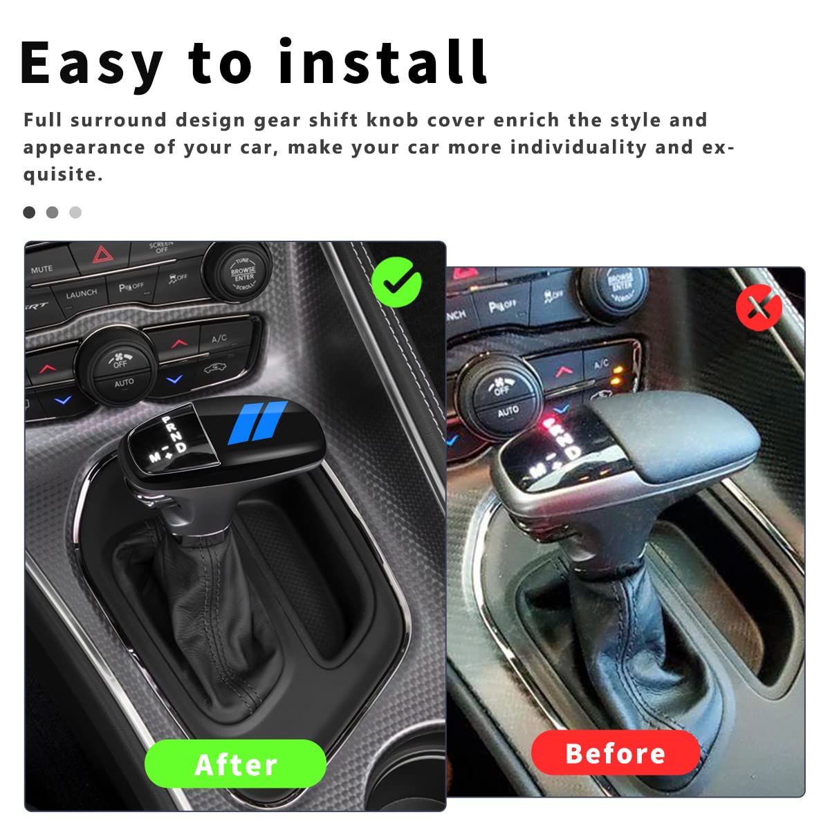 Auovo Gear Shift Knob Trim For Charger Accessories Challenger 2015-2023 / Durango 2016-2024 (Black-Blue)