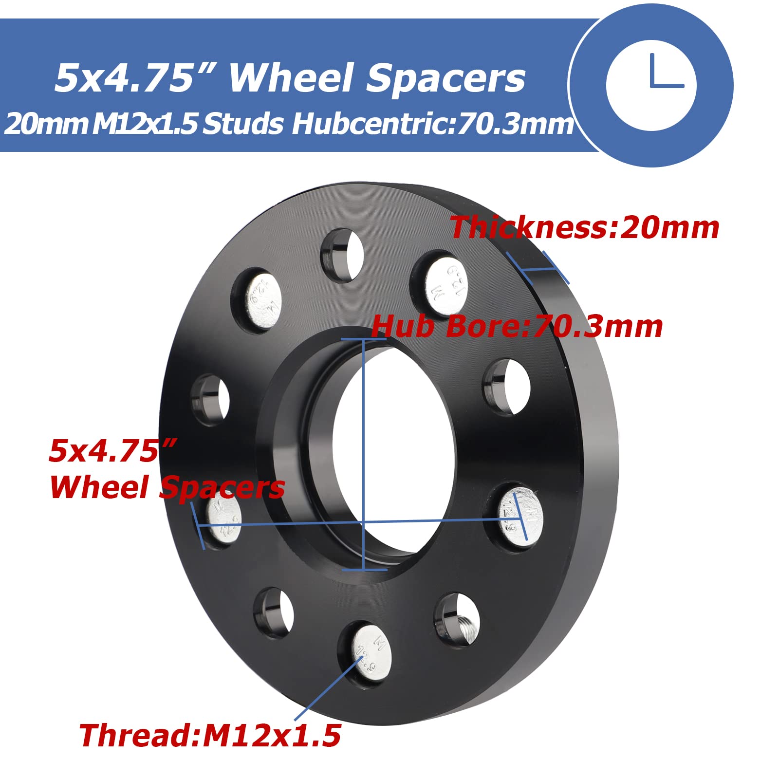 5X4.75 Wheel Spacers For Blazer Camaro Corvette S10, Xlr Eldorado, 20Mm 5X120.65 Wheel Spacers 70.3Mm Hubcentric With 12X1.5 Studs
