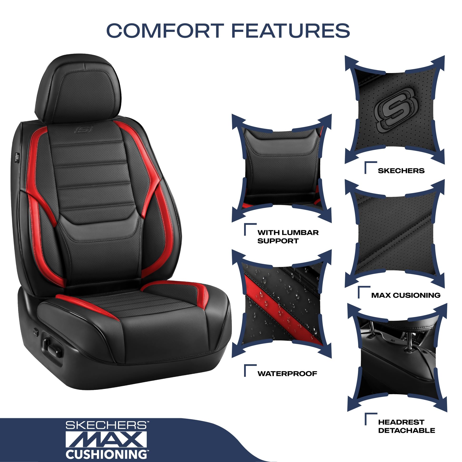 Skechers MAX Cushioning Seat Covers,Memory Foam Leather Car Seat Covers,Waterproof Car Seat Protector Front Seats,Car Seat Cushi