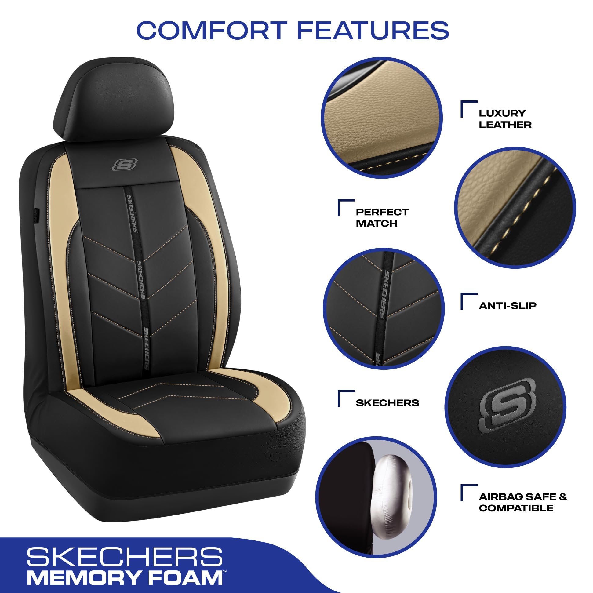 Skechers Car Seat Covers,Luxury Faux Leather Seat Covers,Waterproof Anti Slip Car Seat Protector Front Seats,Car Accessories Air