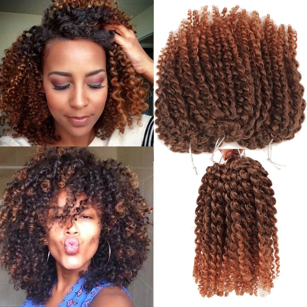 Crochet Hair Short Style Kinky Curly Ombre Color 8Inch 3 little pcs/pack 60roots 110gram Afro Marley Kinky Twist Hair Synthetic Crochet Braids Hair For Black Woman (1B/30)-New
