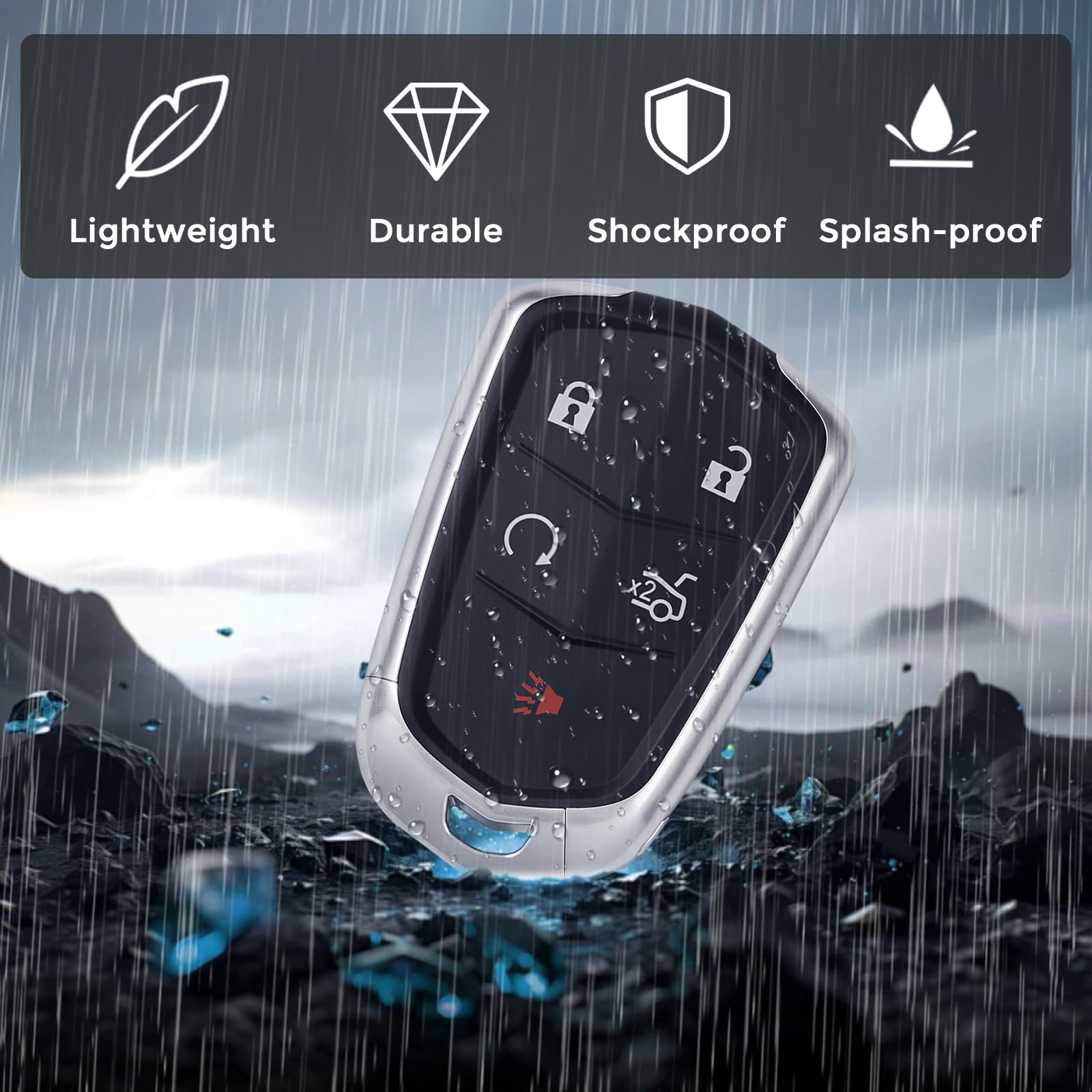 Helloauto Key Fob Cover Fit For Cadillac Escalade Xts Xt5 Ats 2015-2019, Keyless Entry Remote Key Fob For Cadillac Cts Sedan, Ke