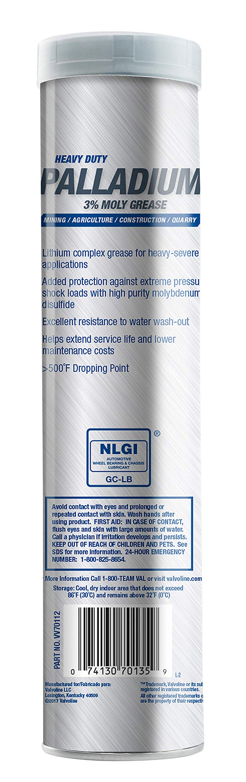 Valvoline Palladium #2 3% Moly, Heavy Duty (HD) Grease 14.1 OZ Cartridge